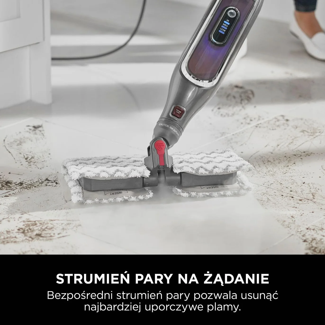 Shark Automatic Klik n' Flip Mop parowy do twardych podłóg z kontrolą pary, funkcją Steam Blaster, 2 nakładki czyszczące które można prać, pojemnik na wodę 350ml, kabel 6 m, szaro/bordowy S6003EU