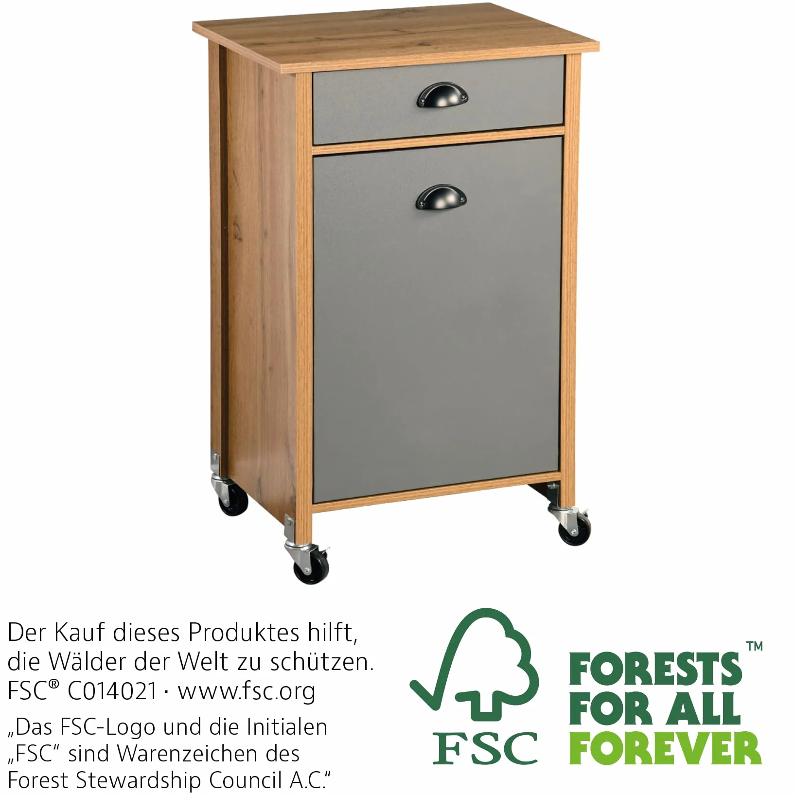 Kesper | Wózek kuchenny z systemem segregacji śmieci, materiał: płyta pilśniowa, wymiary: szer. 50 x wys. 79 x gł. 37 cm, kolor: brązowy, szary | 25528 13