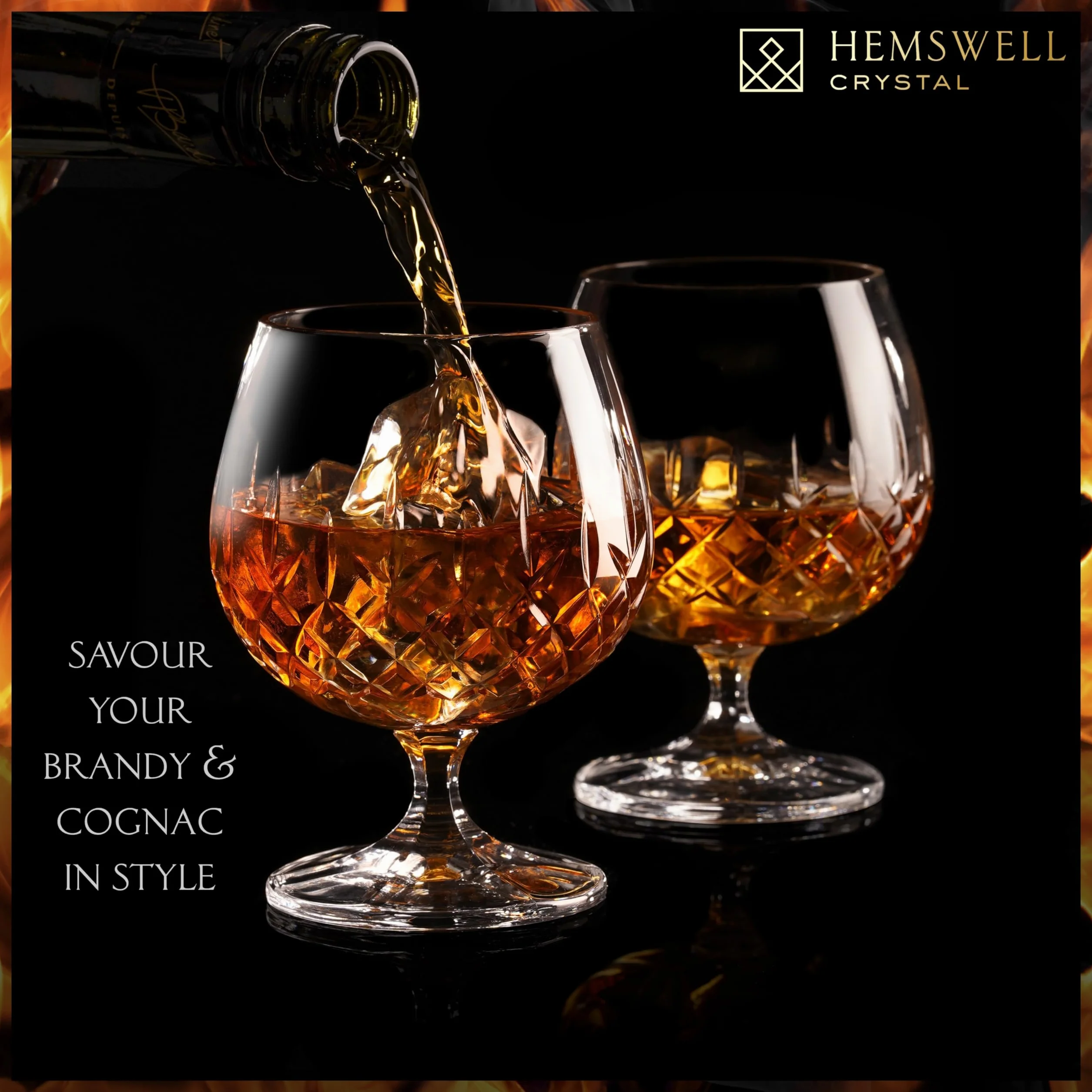 Zestaw kieliszków do brandy Hemswell 2 sztuki - kryształowe kieliszki do koniaku z satynową podszewką w pudełku prezentowym 250 ml - wzór Wicklow