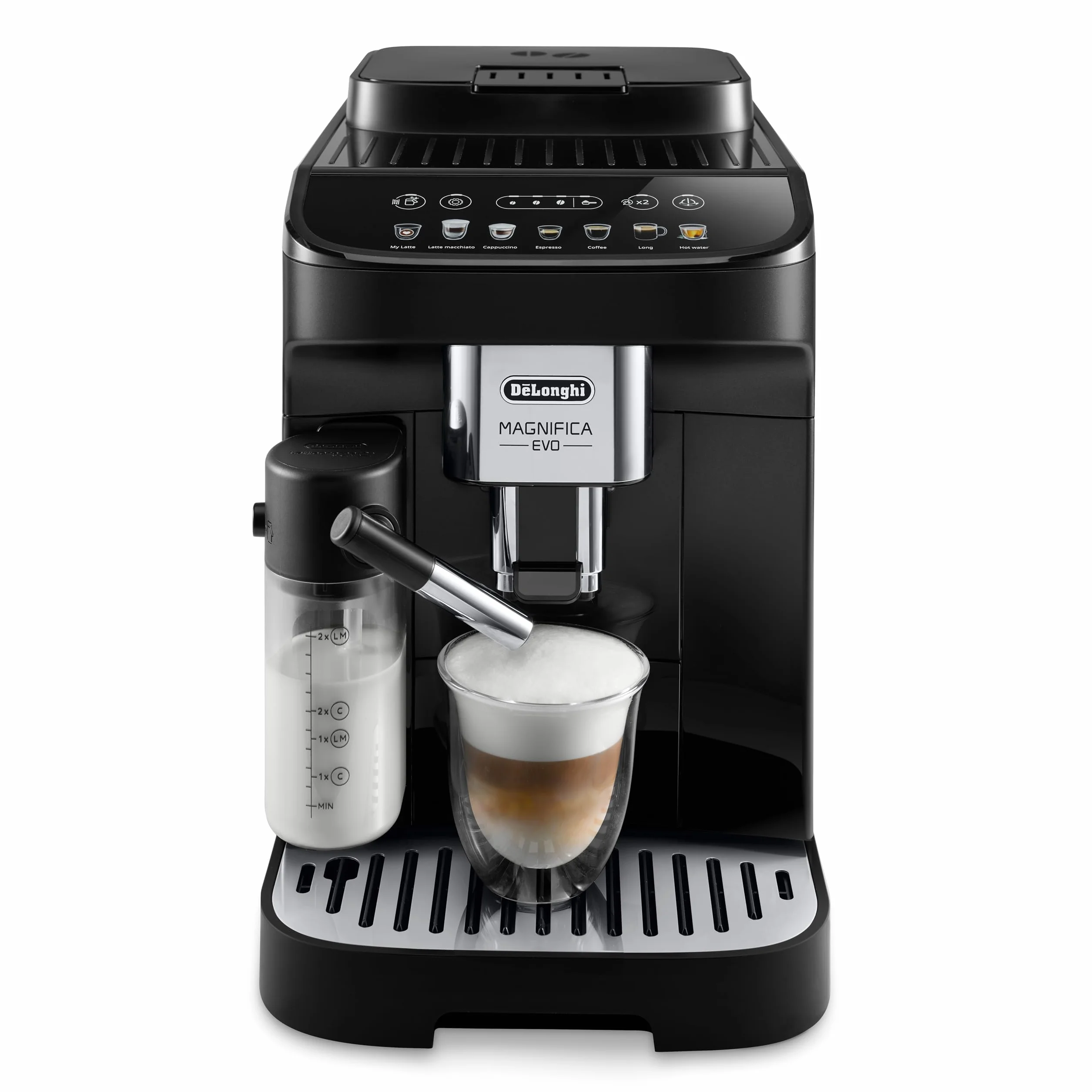 De'Longhi Magnifica Evo Ecam 292.81.B W Pełni Automatyczny Ekspres do Kawy z Dyszą do Spieniania Mleka, 7 Przycisków do Różnych Rodzajów Kaw, Intuicyjny Panel Sterowania, 2 Filiżanki, Czarny