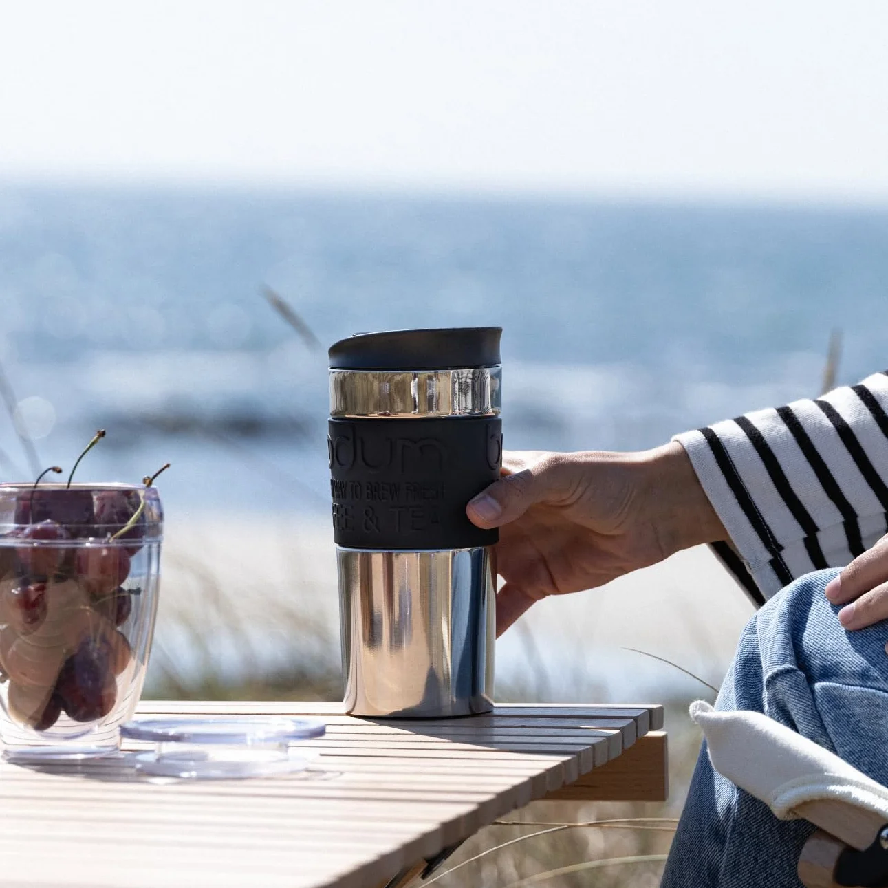 BODUM Travel French Press zestaw ekspresów do kawy, stal nierdzewna z dodatkową pokrywką, próżniowy, 350 ml, czarny