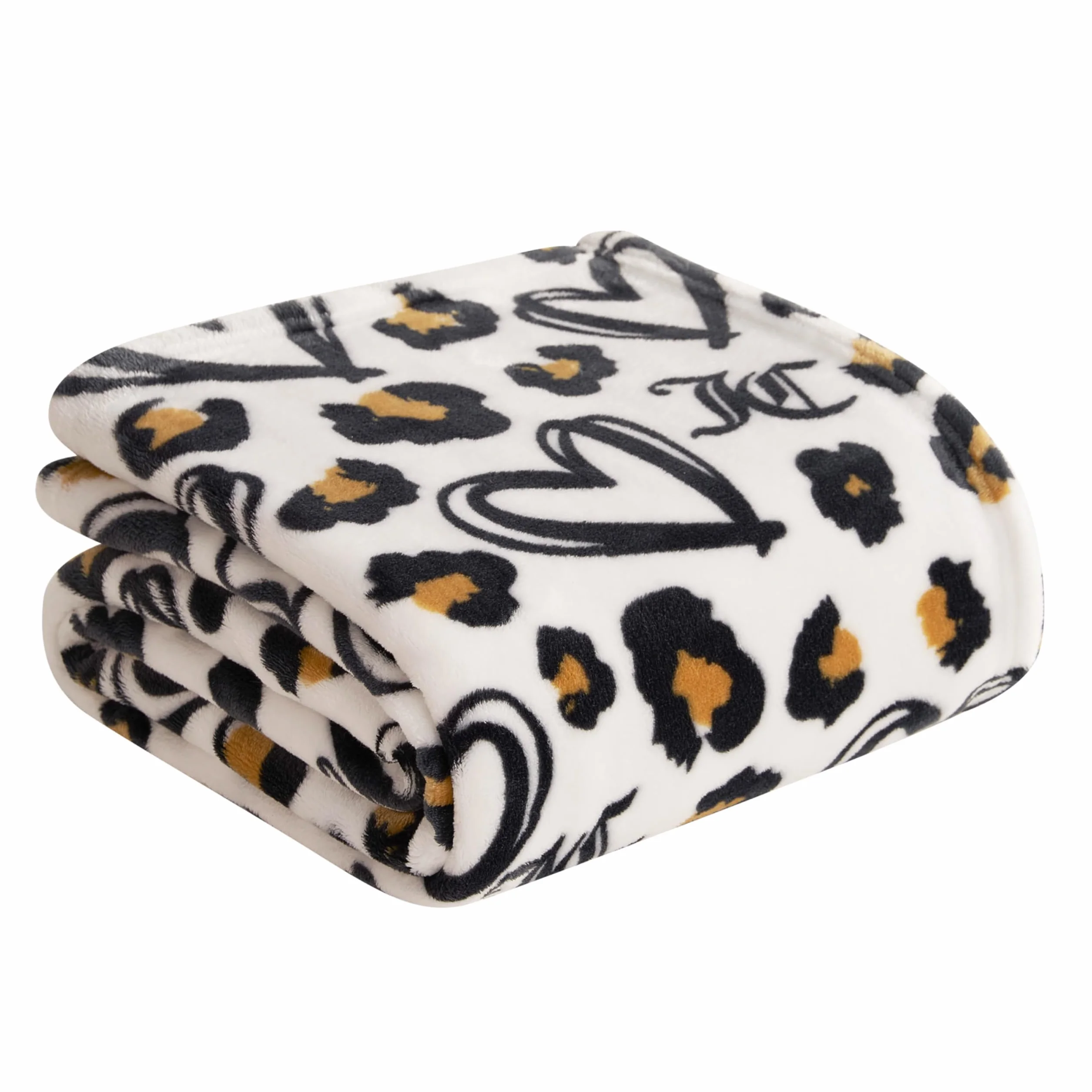 Juicy Couture Doodle Cheetah Heart 127 cm x 178 cm pluszowy koc, biały – dekoracyjne koce na sofy, narzuty na krzesła i łóżka