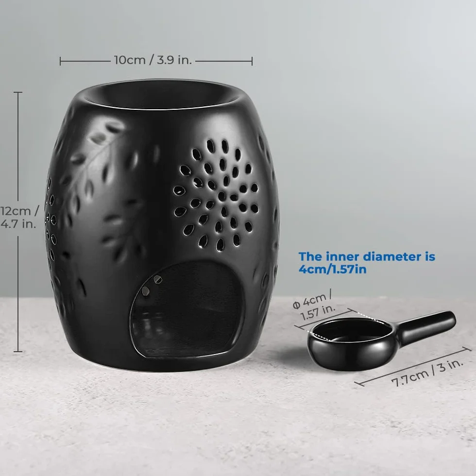 Ecooe aromatyczna lampa świecznik ceramiczny czarny z dyfuzorem aromatu łyżeczka do świec