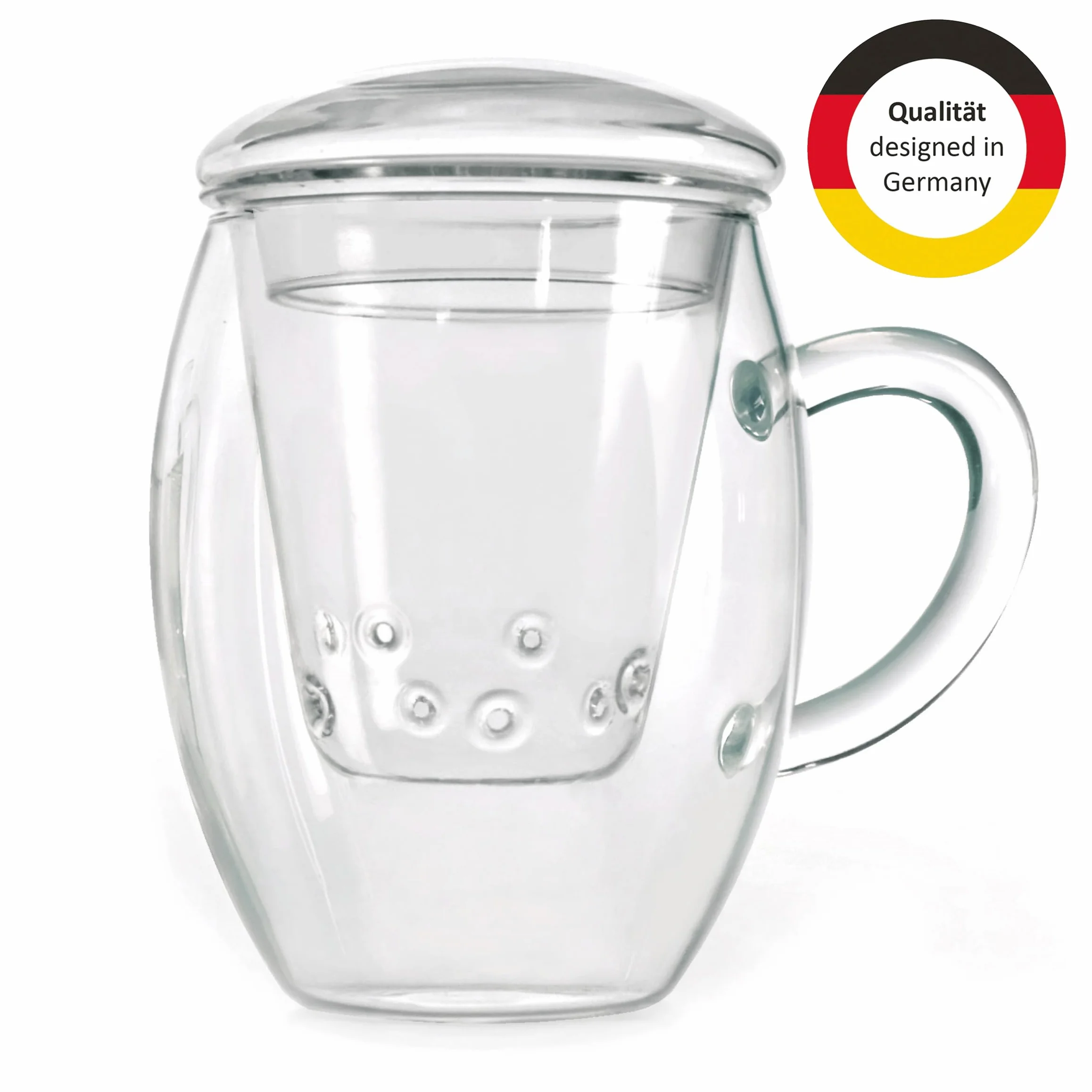 Creano Szklanka do herbaty All in one, duża filiżanka do herbaty z sitkiem i pokrywką ze szkła, 400 ml, idealny zaparzacz do herbaty