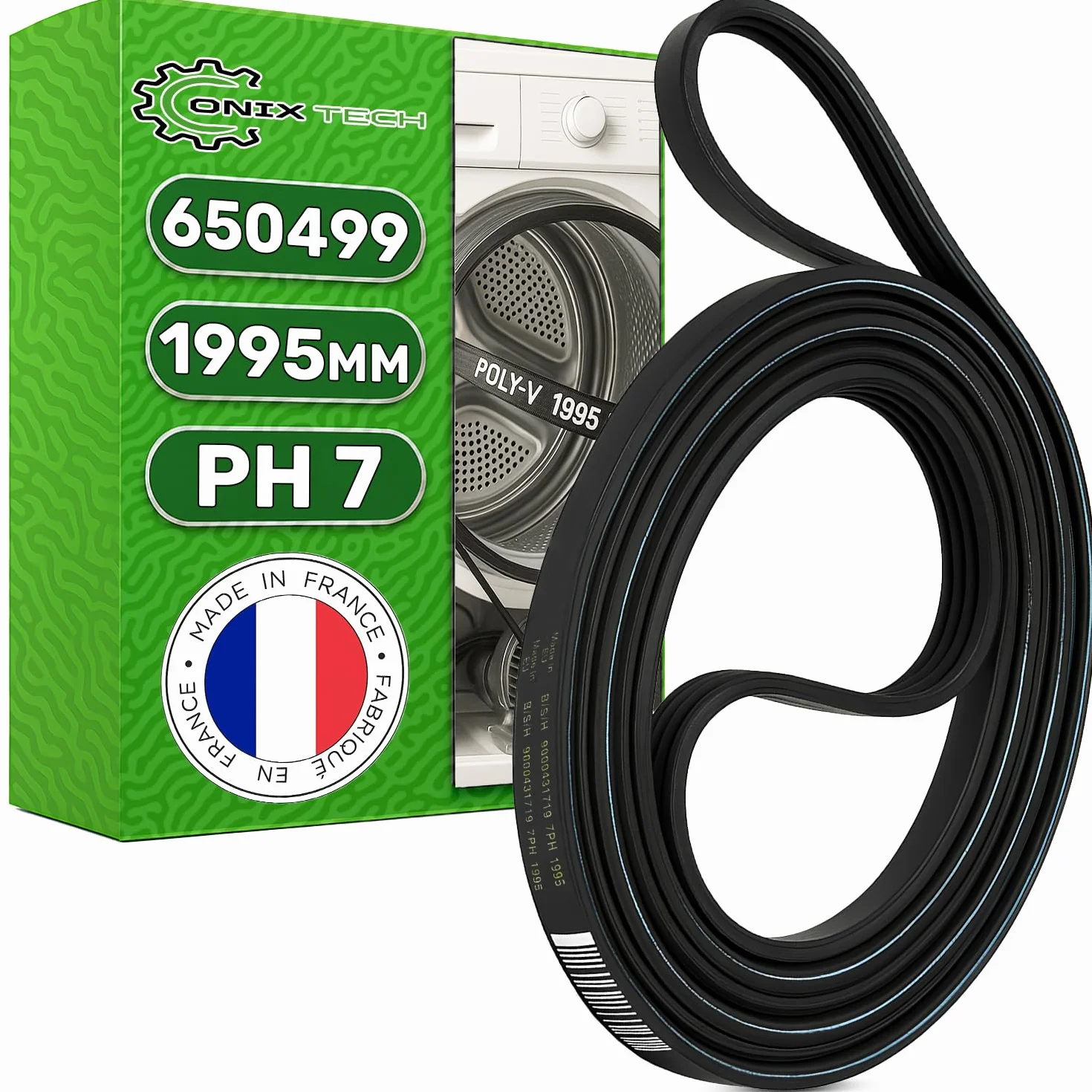 Taśma do suszarki Poly-V 1995 mm PH7 z oryginalnym kodem 00650499 650499 do Bosch do Balay 9000431719 dla Hutchinson - MADE IN FRANCE - 5 lat - ONIX TECH