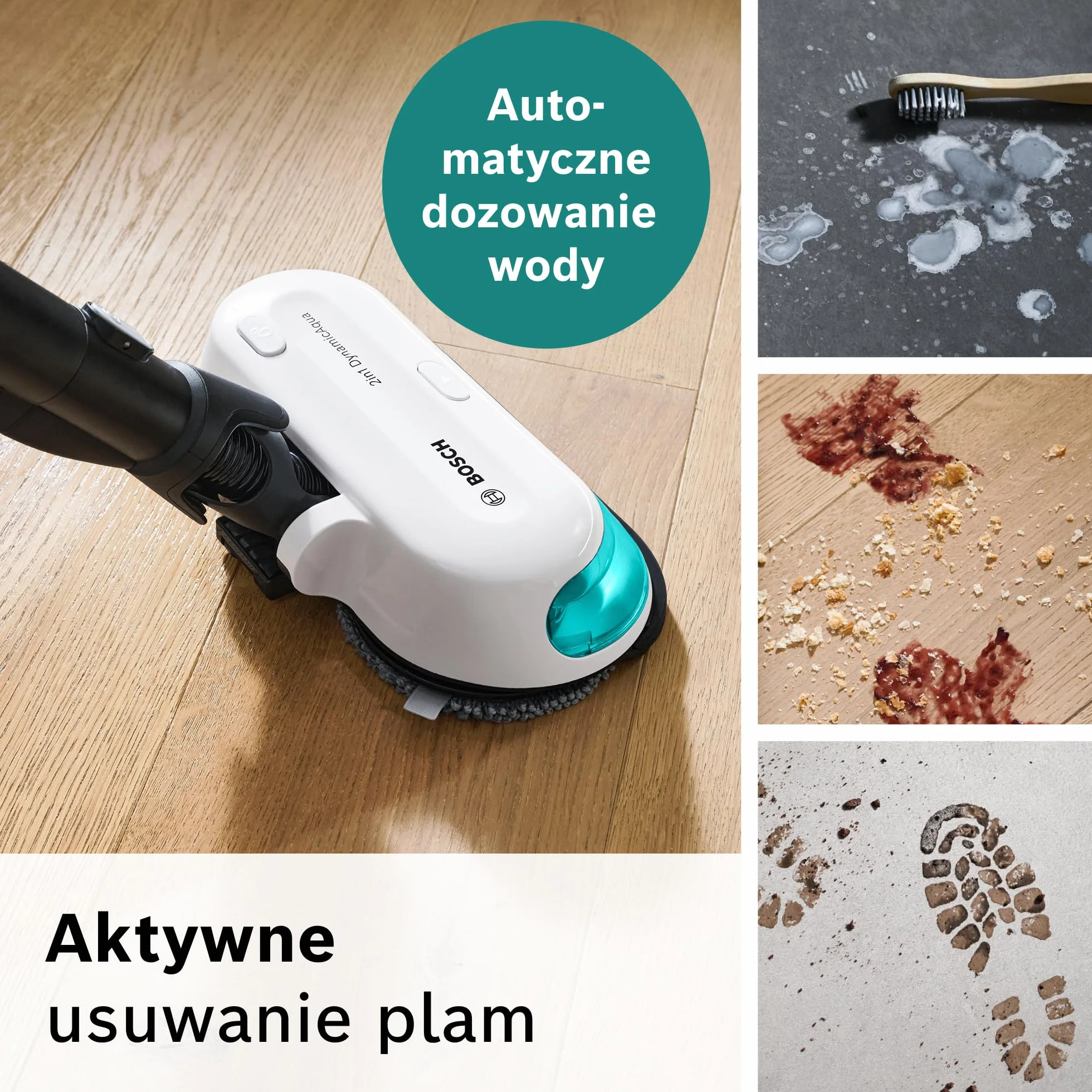 Bosch Unlimited 7 ProHygienic Aqua, Odkurzacz Bezprzewodowy 2w1 z Funkcją Mycia, DynamicAqua Mop, Elektroszczotka do Wszystkich Podłóg, Kolor Biały, BCS71HYG2