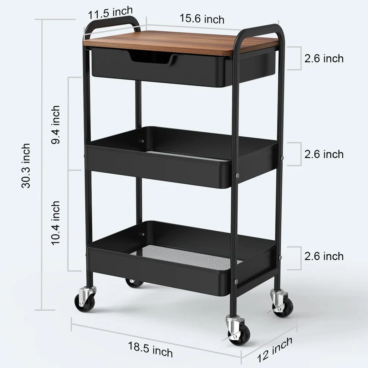 3-poziomowy wózek kuchenny ze stołem i szufladą, wózek uniwersalny, metalowy wózek na kółkach, wózek regałowy do salonu biurowego, kosmetyki uniwersalne, wózek serwujący do kuchni, łazienki