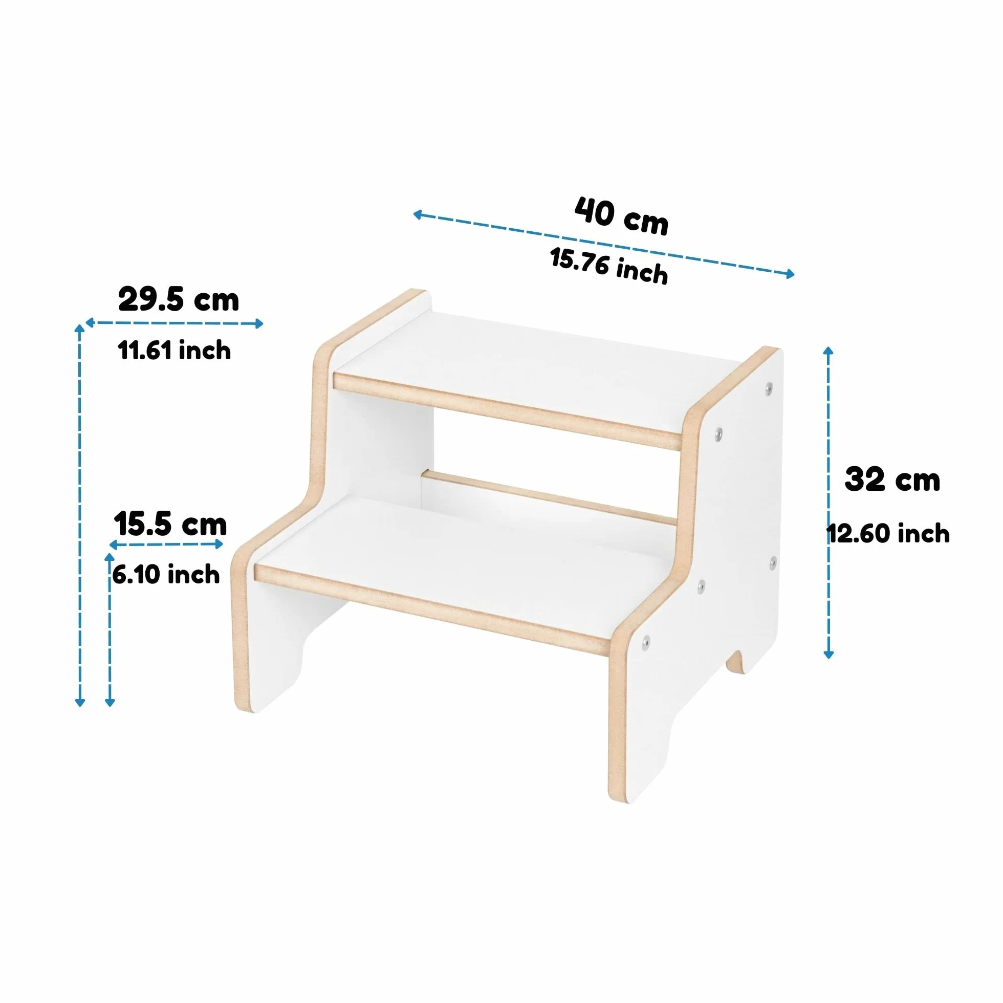 Montessori taboret do schodków dla dzieci, idealny do pokoju dziecięcego, łazienki, do kuchni, do 60 kg, 2 stopnie, kolor biały