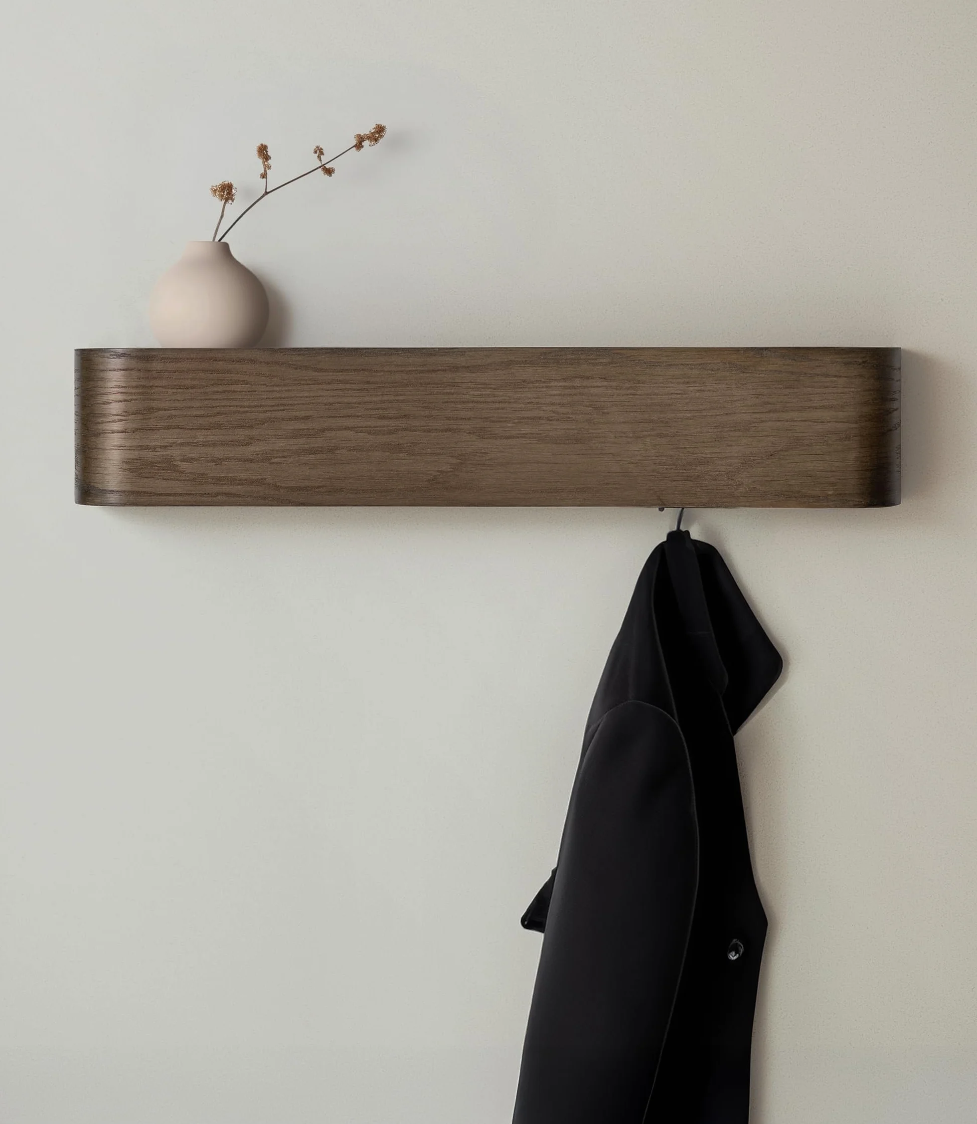 KAZAI. Wieszak na kurtki ścienny 'Toke' | Nowoczesny design z ukrytymi haczykami ściennymi | Panel z litego drewna fornirowanego | Dąb, ciemny
