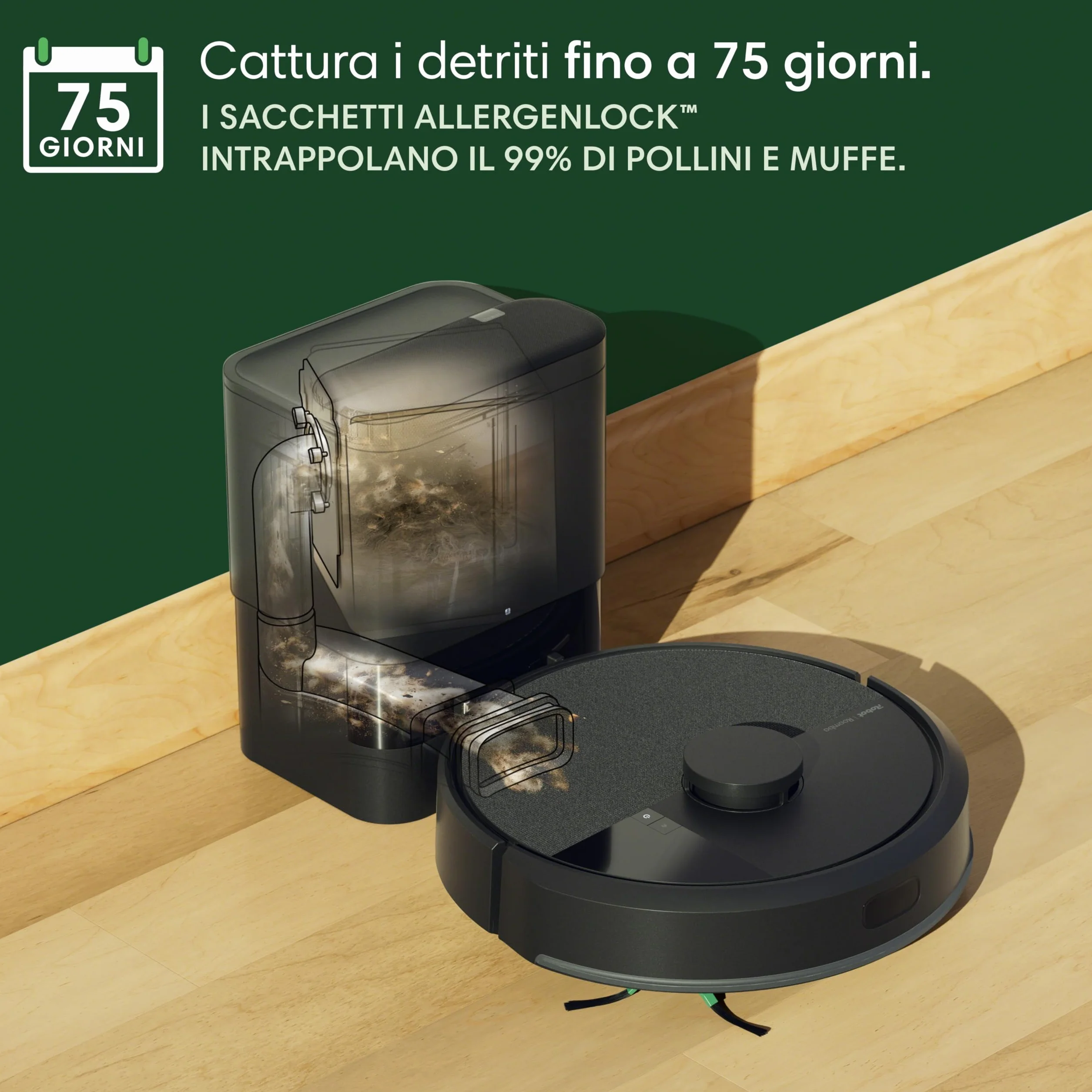 iRobot Roomba 105 Combo+AutoEmpty Dock, robot odkurzający 2 w 1, odkurzanie 7KPa, nawigacja LiDAR - wykrywanie dywanów, strefy czyszczenia i unikania - 4 poziomy ssania - czarny
