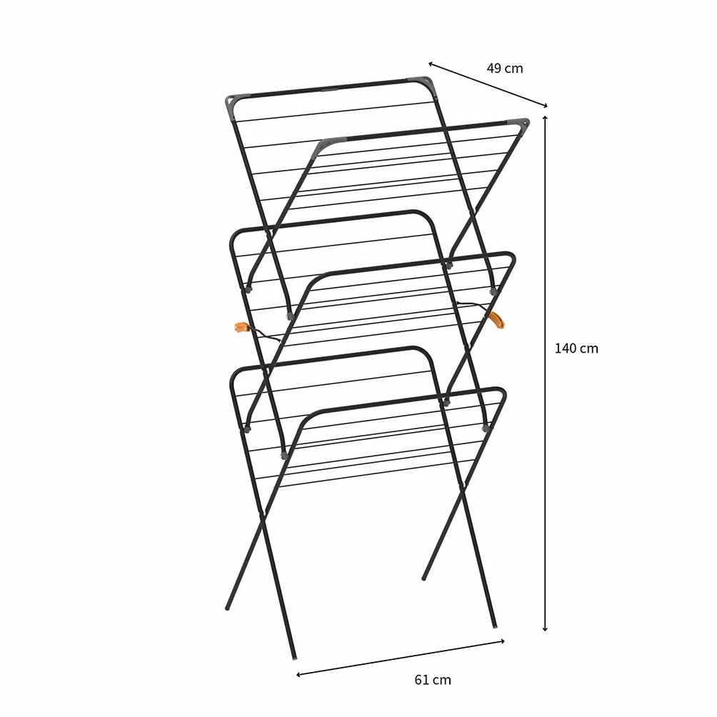 Rörets Suszarka do ubrań Rise Black - wyskakująca konstrukcja Pop-up, mechanizm blokujący bezpieczeństwo, konstrukcja ze stali stopowej i suszenie 18 m - 61 x 49 x 140 cm
