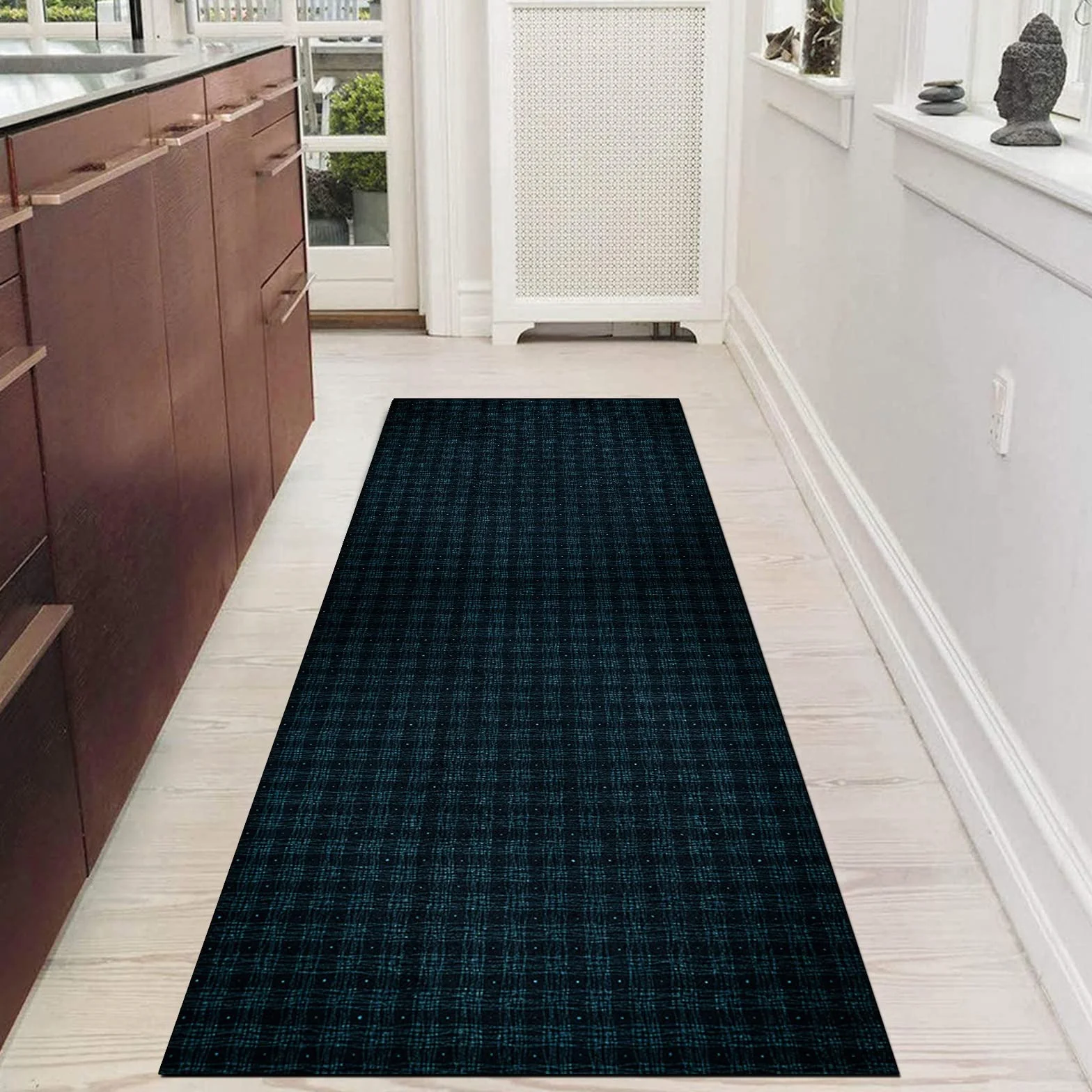 Dywan chodnik do przedpokoju, antypoślizgowy, ciemnoniebieski, 2 x 120 cm, nowoczesny, zmywalny, dekoracja domu, chodniki do kuchni, korytarza, salonu, wycieraczka z gumowym spodem, szerokość 40–120 cm