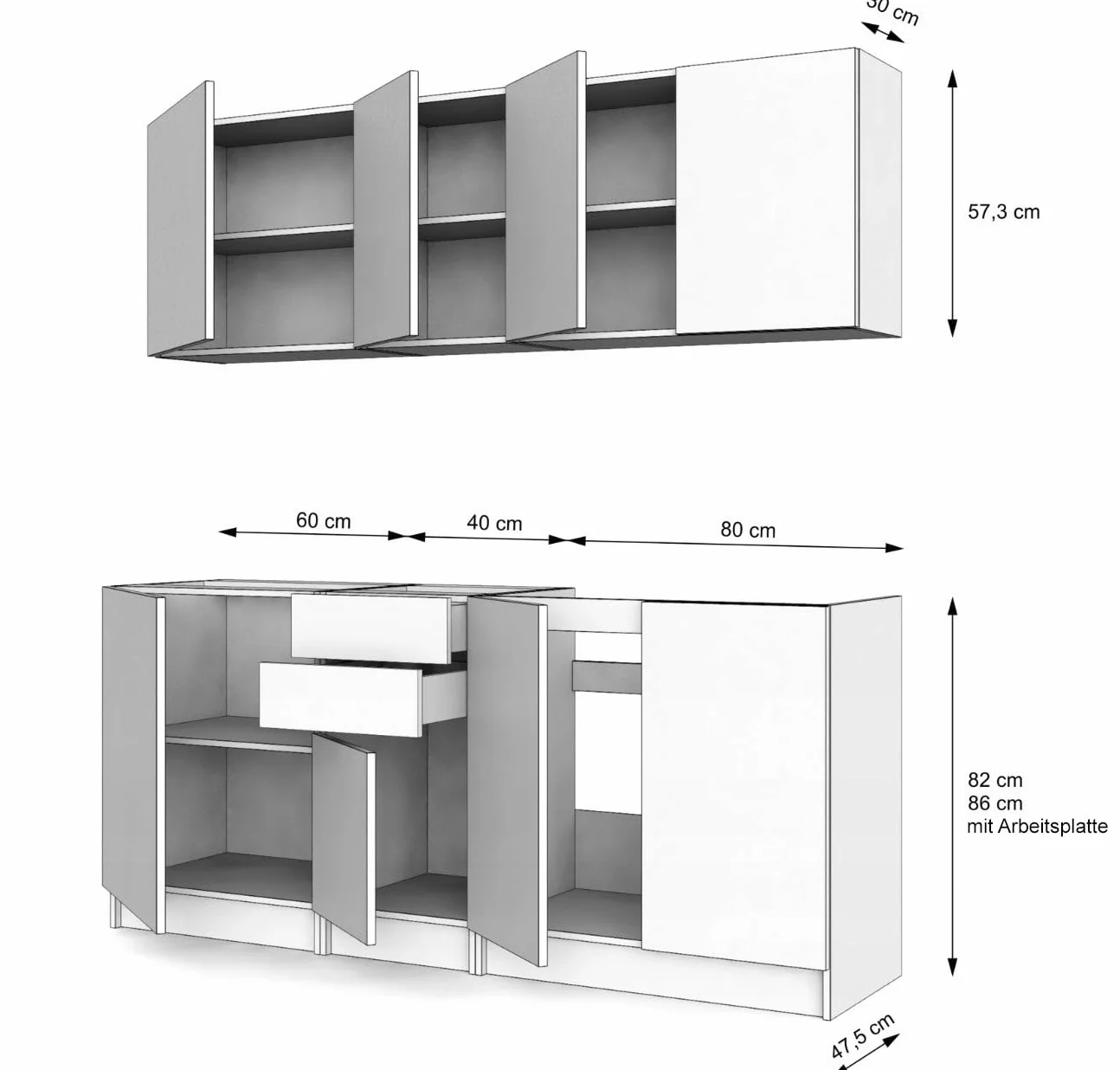 Meble kuchenne zestaw z blatami Biel Mat 200 CM