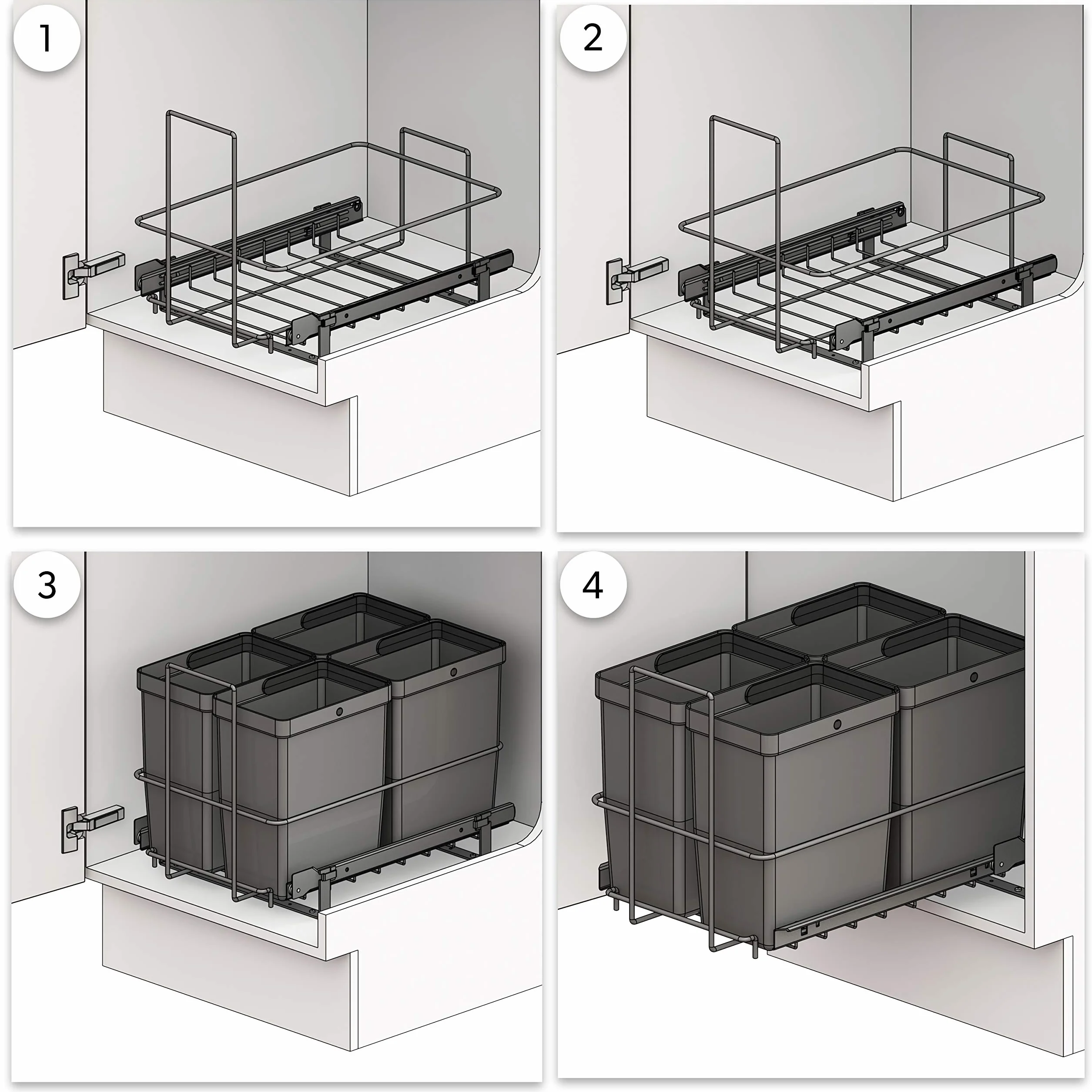 LM 79/4 kosz na śmieci do zabudowy, wysuwany kosz na śmieci 4 x 8 l, kolor antracytowy, 33,2 x 48 x 35,5 cm, system segregacji odpadów, szafka pod umywalkę