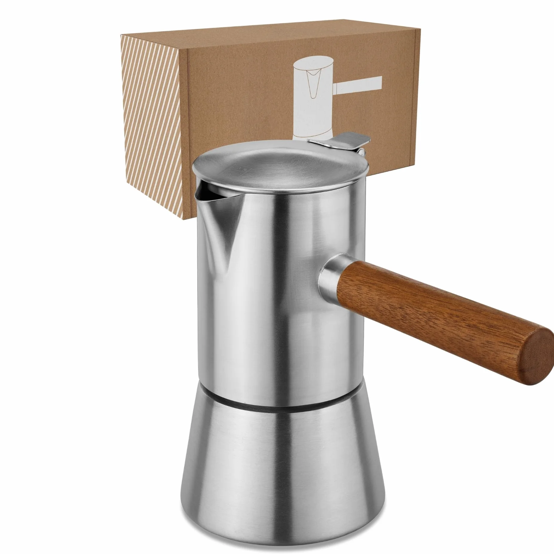 LAMBDA COFFEE VESUV zaparzacz do espresso ze stali nierdzewnej, nadaje się do kuchenek indukcyjnych, do użytku wewnątrz i na zewnątrz (200 ml – 3-4 filiżanki), dzbanek do kawy, indukcyjny