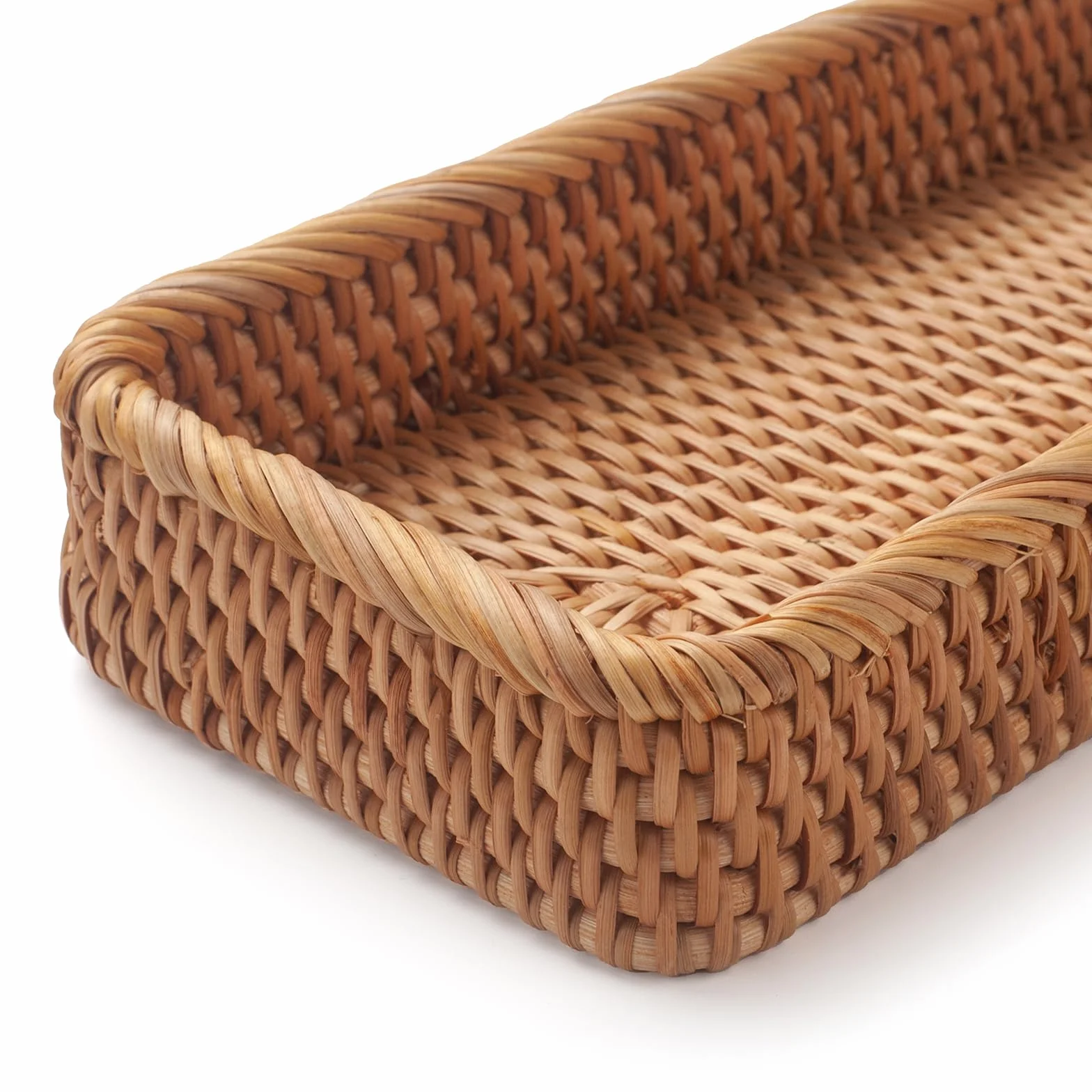 Rattanowe tace łazienkowe na toaletkę, kosze na zbiornik toaletowy długi wąski kosz do przechowywania ręczników do rąk, dekoracyjne (naturalne, 26 x 12,4 x 4,1 cm)