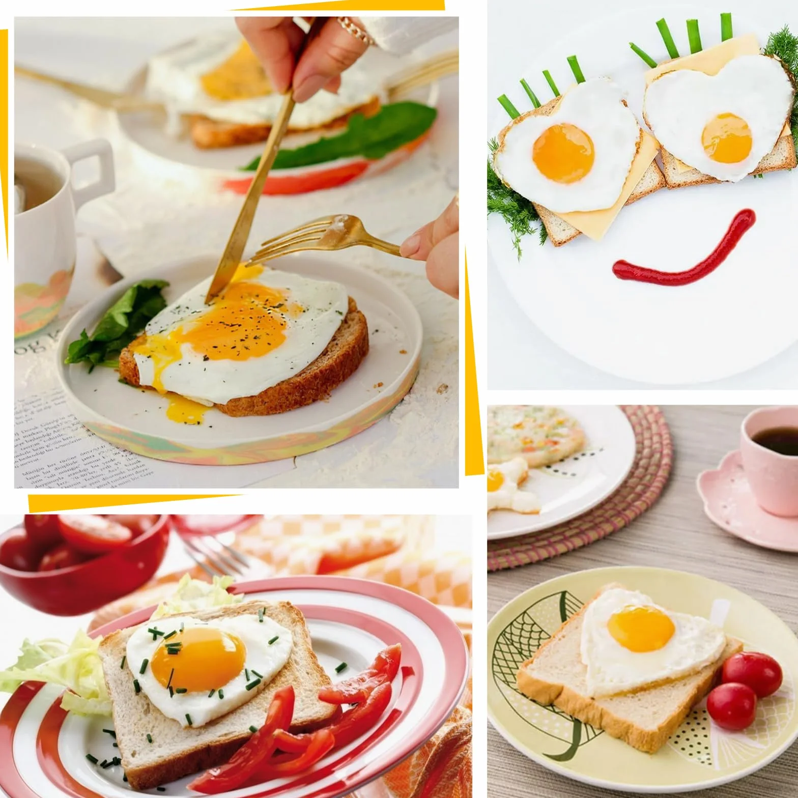 4 foremki do jajek sadzonych, do pancake, z powłoką zapobiegającą przywieraniu, z uchwytami składanymi, do smażenia jajek sadzonych, kanapek