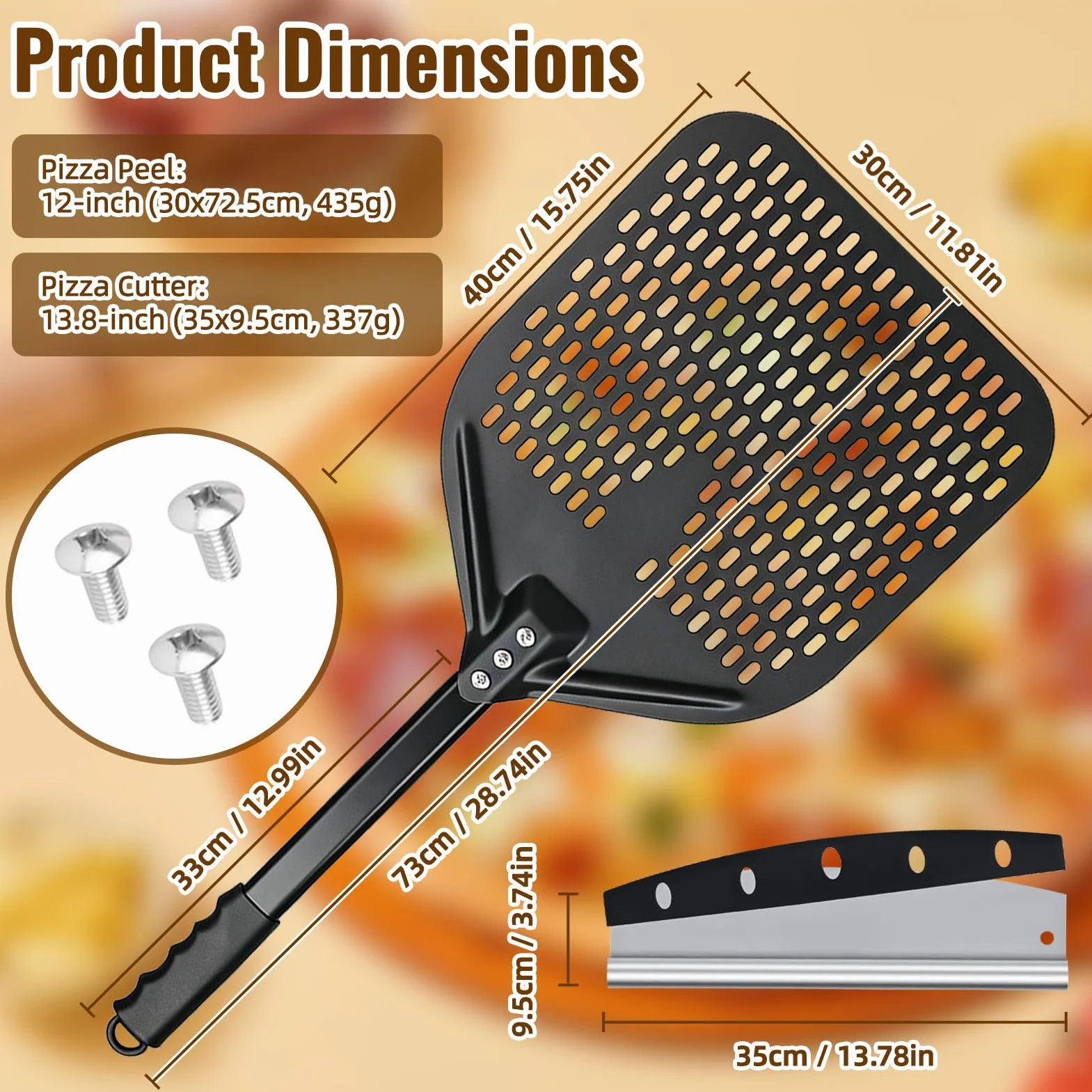 Łopatka do pizzy premium – długa łopatka do pizzy – perforowana łopatka do pizzy z twardego anodowanego aluminium – ułatwia przesuwanie ciasta na pizzę – akcesoria do grilla prezent