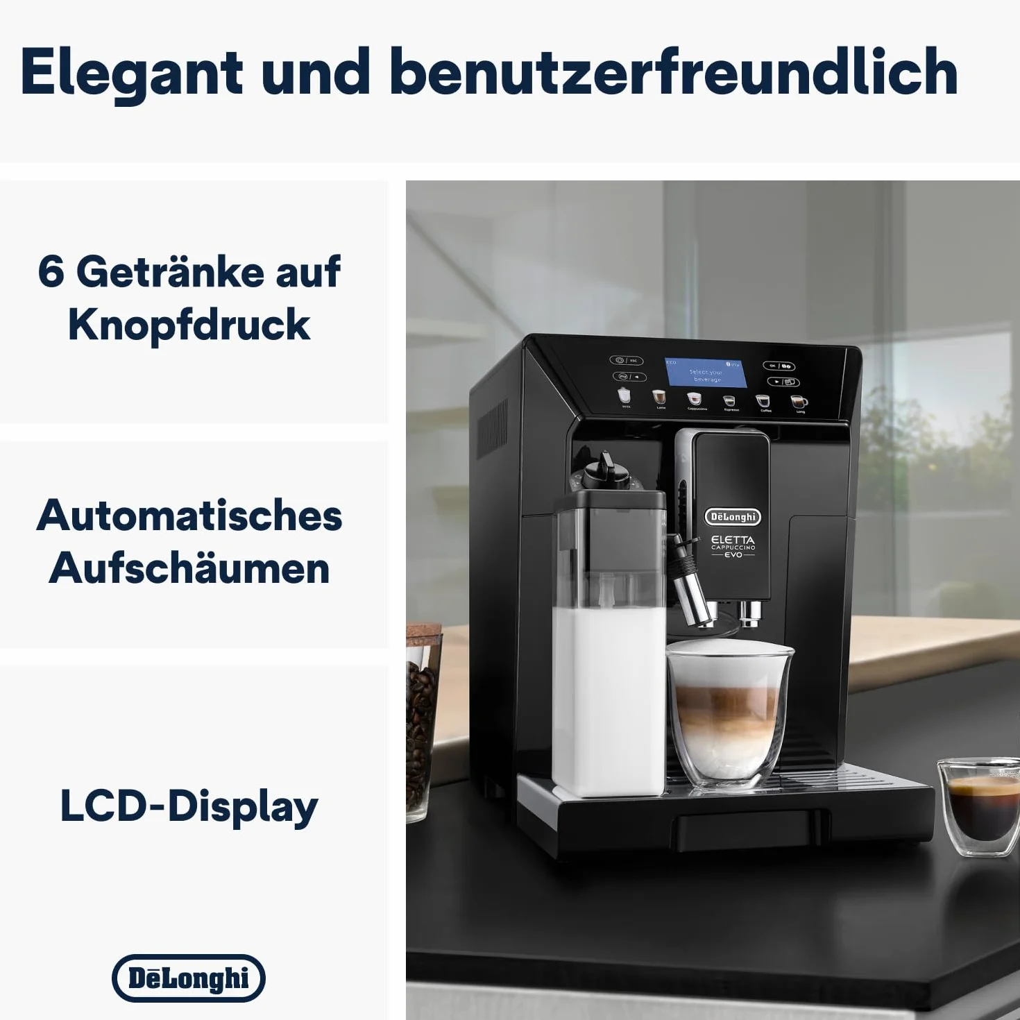 De'Longhi Eletta Evo Ekspres do Kawy, Czarny, 1450.0W 3.6V