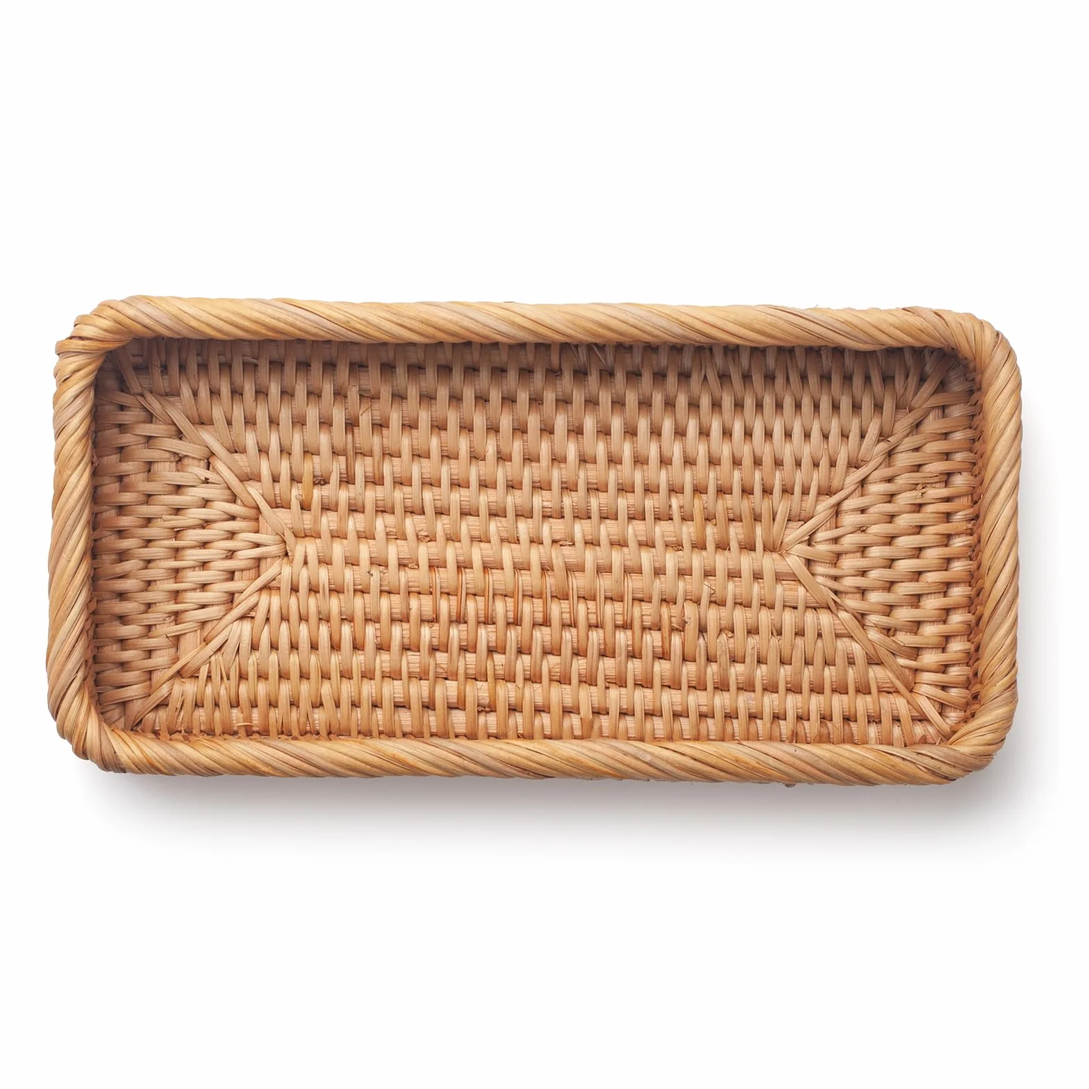 Rattanowe tace łazienkowe na toaletkę, kosze na zbiornik toaletowy długi wąski kosz do przechowywania ręczników do rąk, dekoracyjne (naturalne, 26 x 12,4 x 4,1 cm)