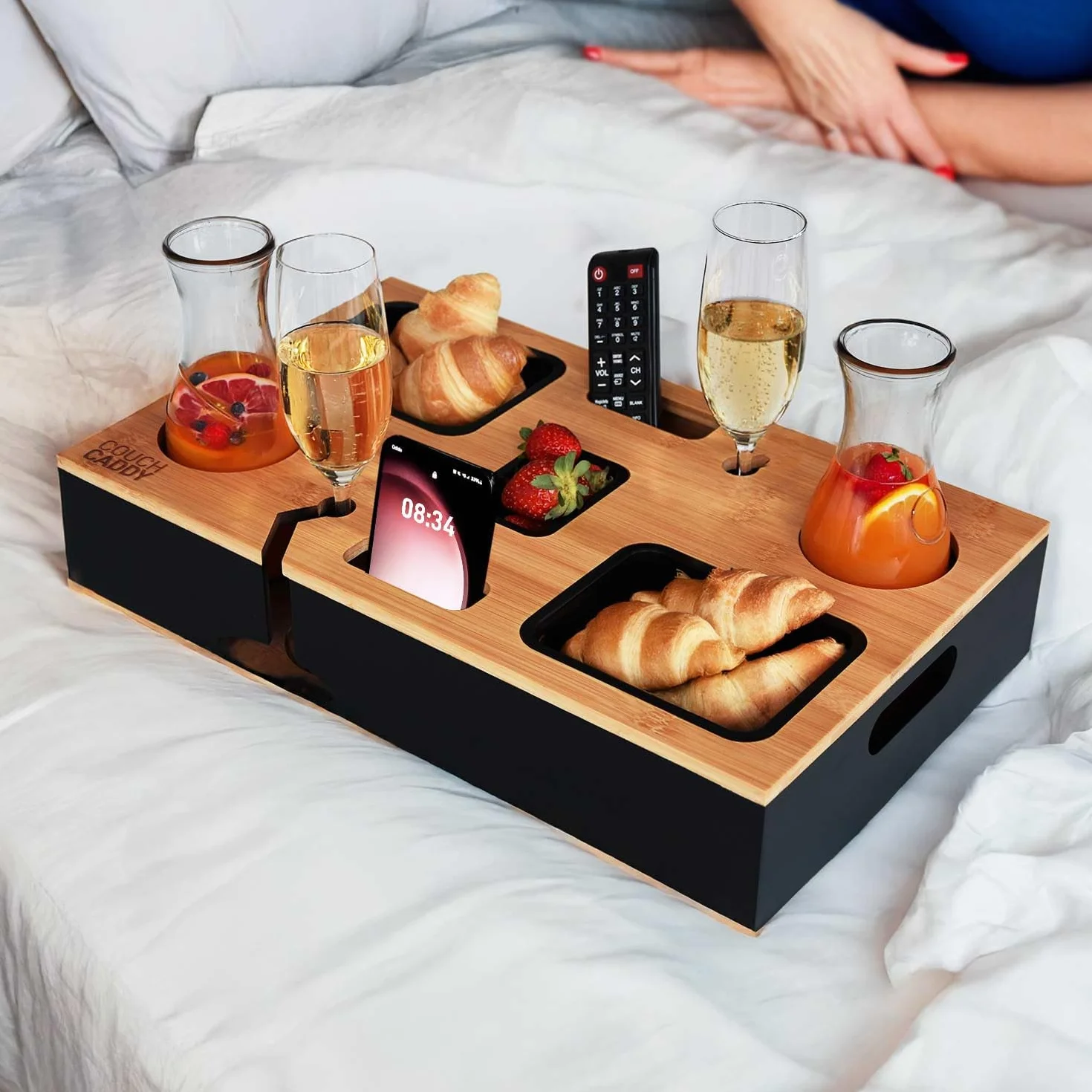mikamax Sofa Caddy – organizer na sofę na podłokietnik – praktyczne przechowywanie na sofę lub łóżko – czarny