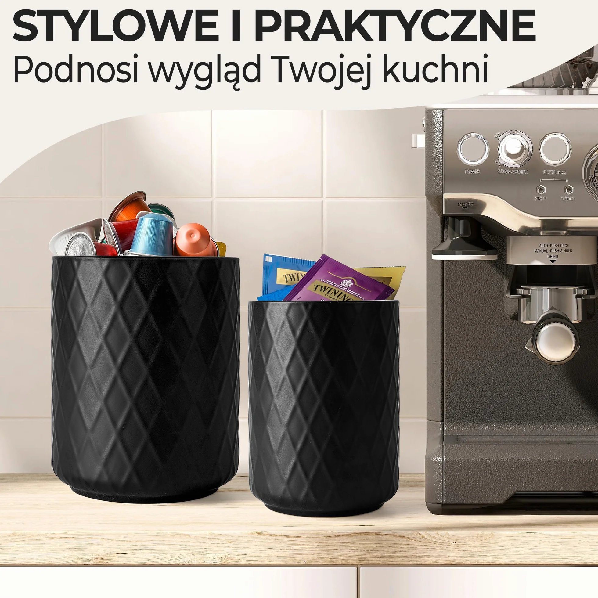 MIAMIO – Pojemnik na Przybory Kuchenne Ceramiczny / Zestaw Organizatorów Kuchennych, Dekoracja Wiejska do Organizacji Blatu i Przechowywania Sztućców, Łyżek Kuchennych (Czarny)