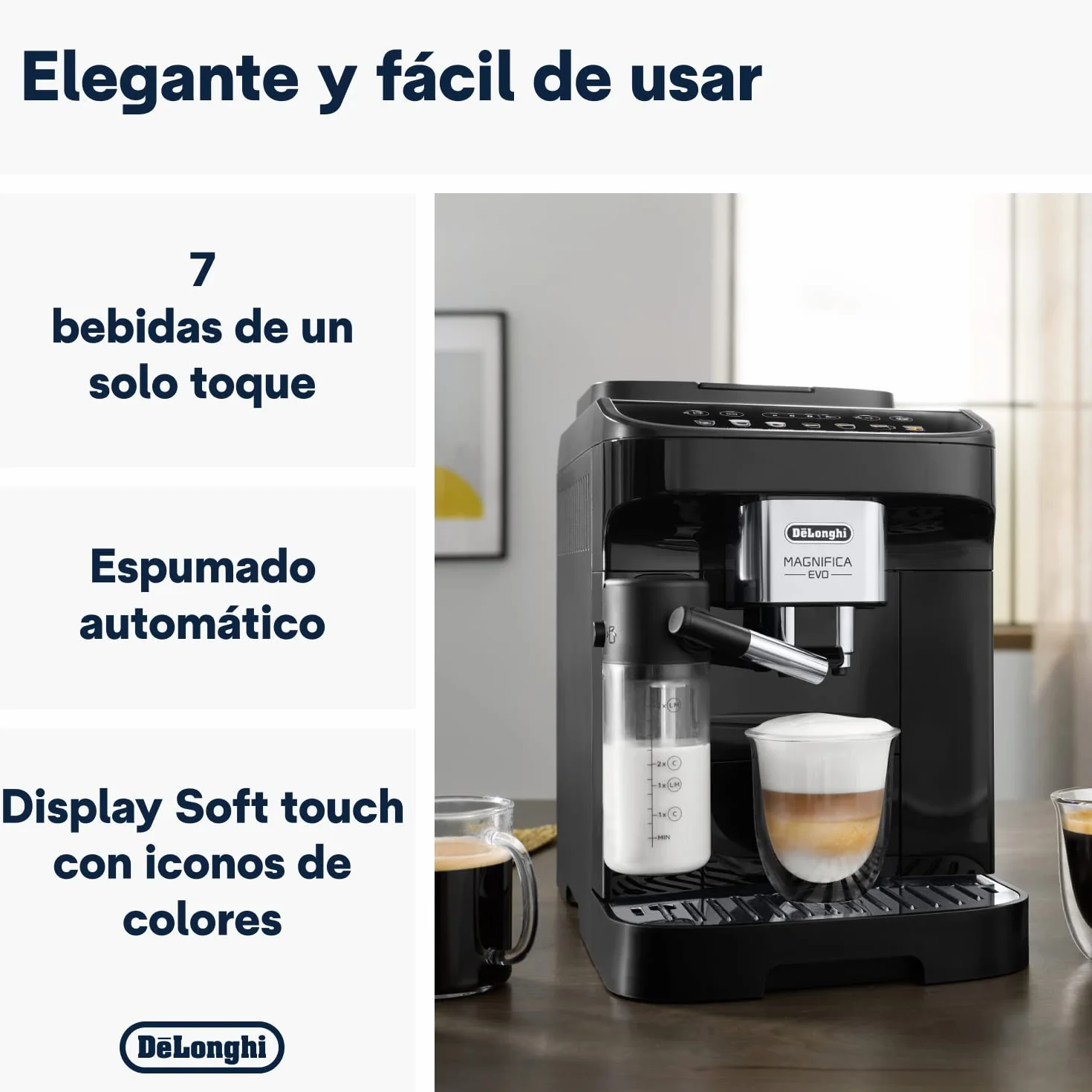 De'Longhi Magnifica Evo Ecam 292.81.B W Pełni Automatyczny Ekspres do Kawy z Dyszą do Spieniania Mleka, 7 Przycisków do Różnych Rodzajów Kaw, Intuicyjny Panel Sterowania, 2 Filiżanki, Czarny
