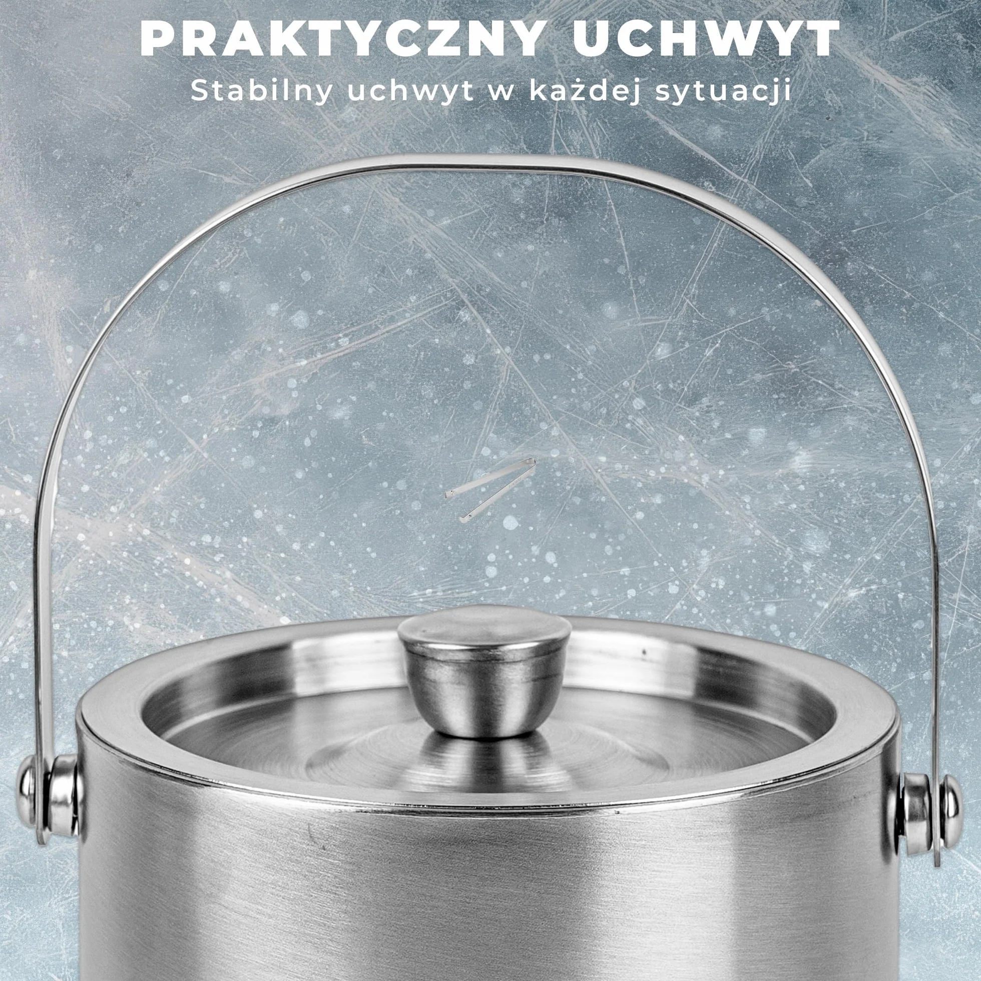 KARL HAUSMANN Wiaderko do Lodu 1,3L z Pokrywką, Szczypcami i Sitkiem - Srebrny Pojemnik na Lód Stal Nierdzewna, Podwójne Ścianki, Lód Suchy Dłużej, Do Drinków, Barku i Domu