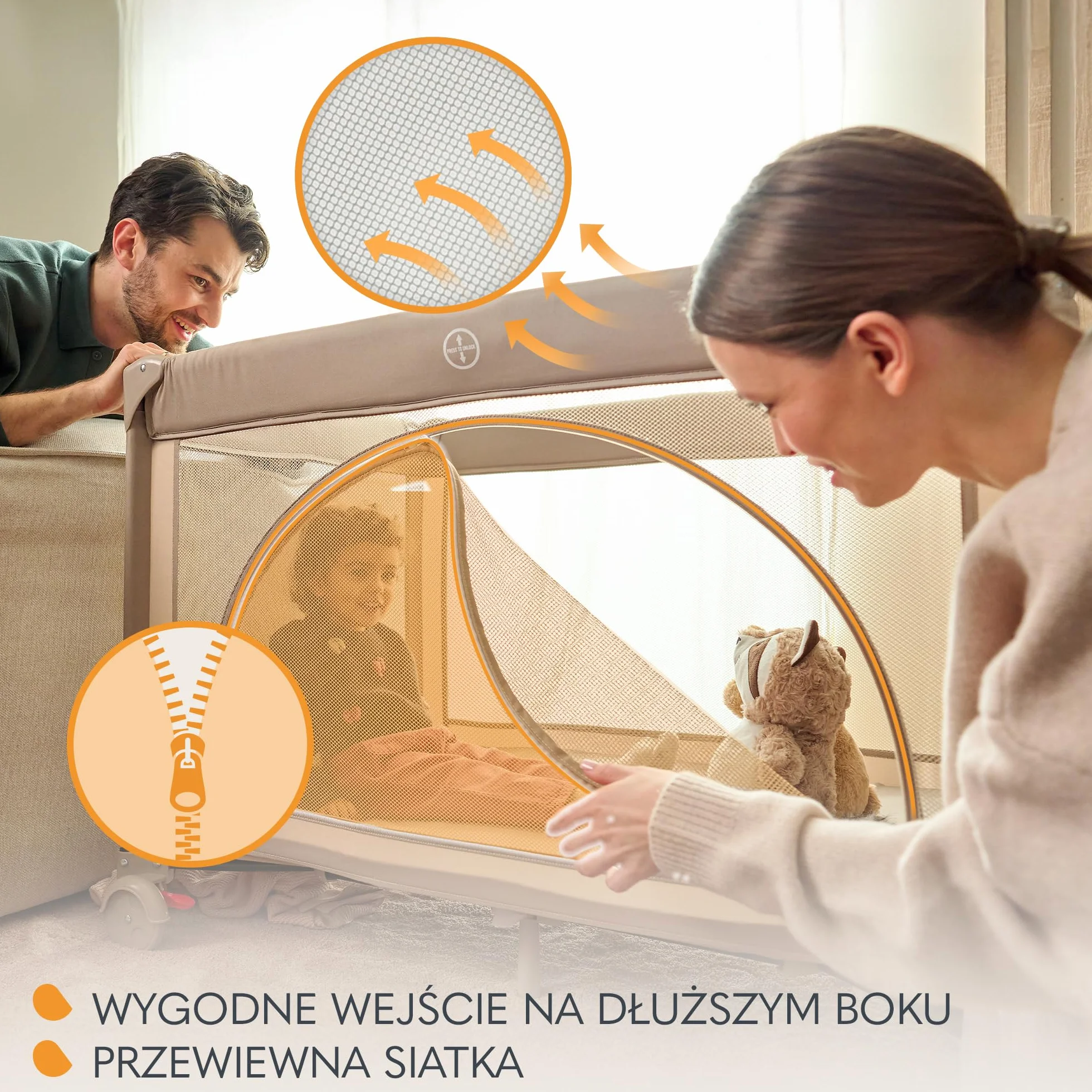 LIONELO LAURA Łóżeczko Turystyczne 2w1 do 15 Kg Kojec dziecięcy od 0 do 36 miesięcy Boczne Wejście Piankowy Materac T25, 2 Poziomy Wysokości, Torba Podróżna, Koła z Hamulcem