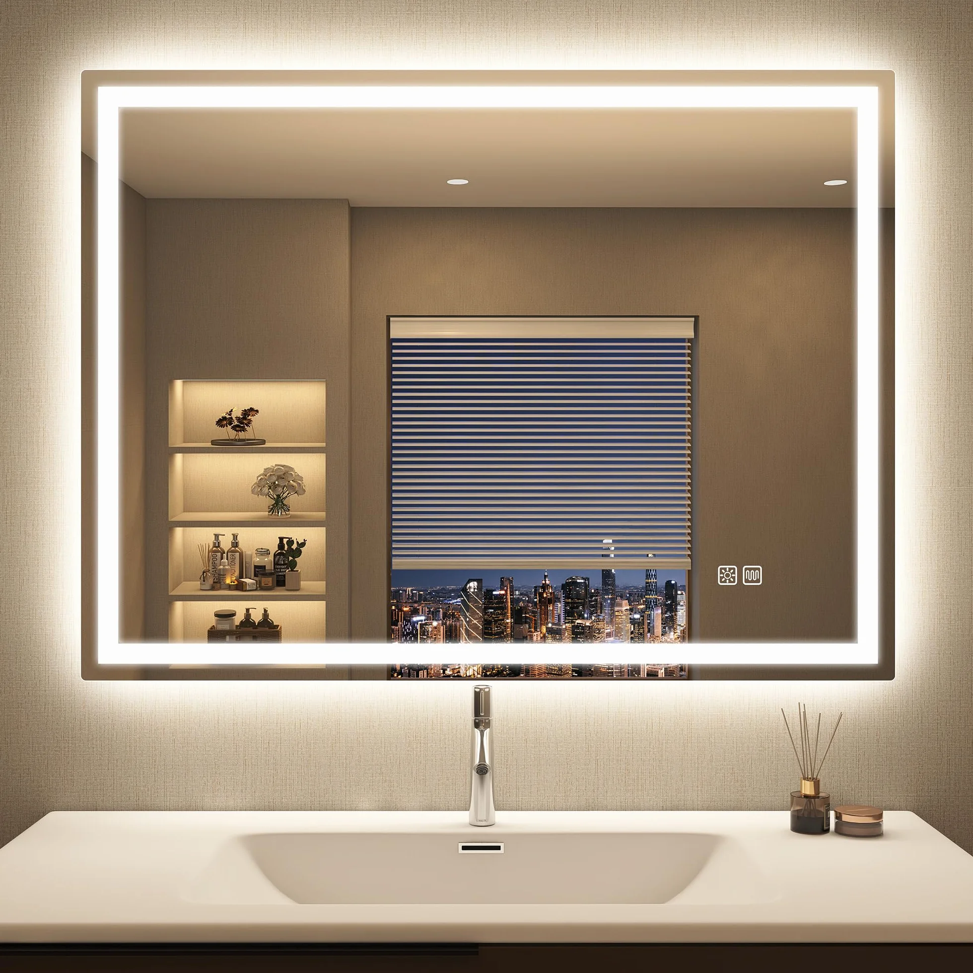 STARLEAD Lustro LED łazienkowe 60x80cm 3 kolory światła przeciwmgielne ściemnialne IP44 szkło hartowane