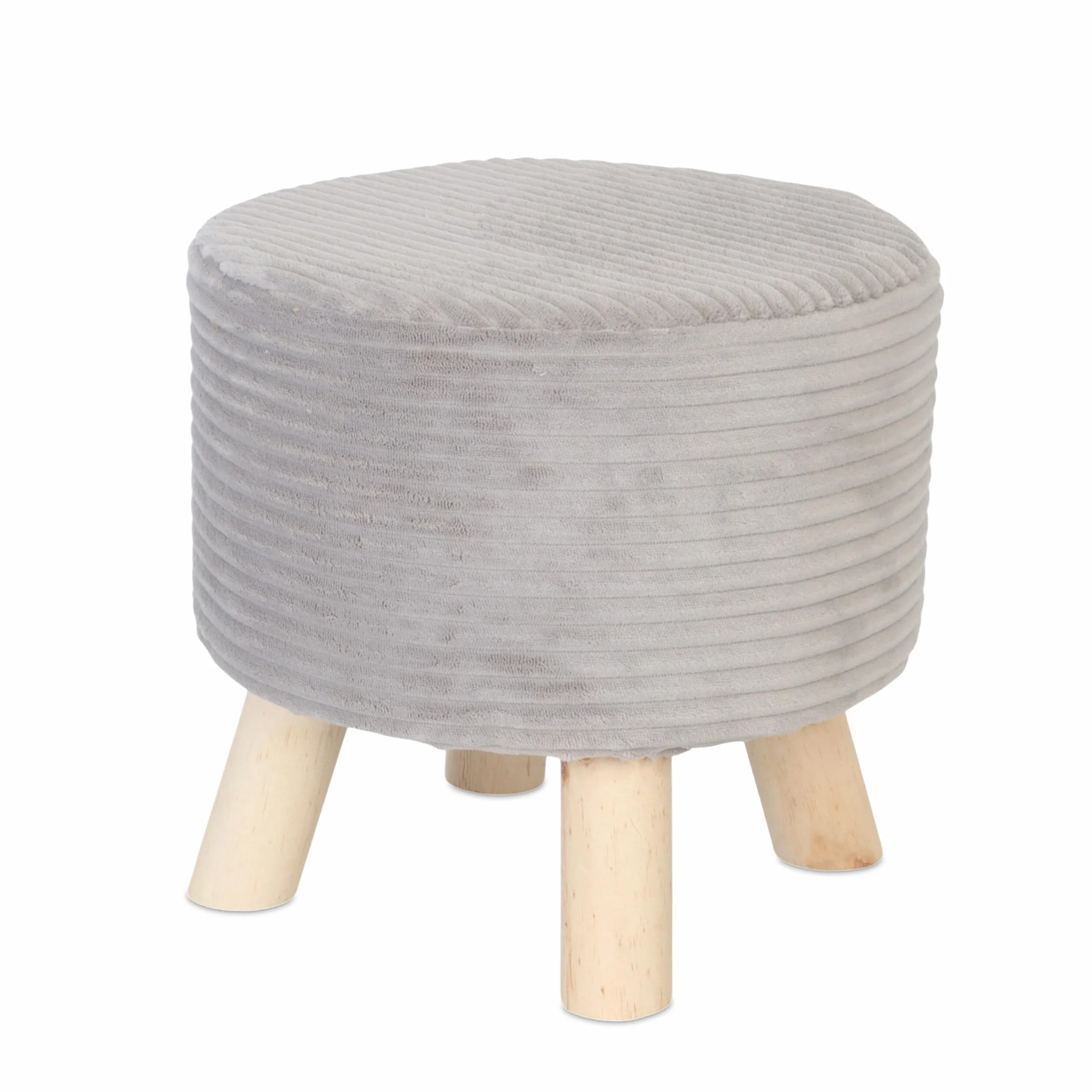 Relaxdays Taboret Cord, drewniane nogi, wyściełane, wys. x śr.: 30 x 30 cm, okrągły, taboret do siedzenia, podnóżek, salon, jasnoszary/naturalny