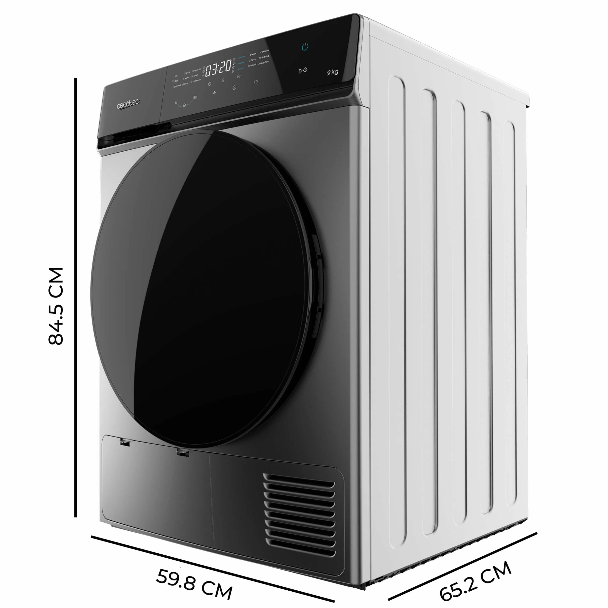 Cecotec Suszarka z pompą ciepła - 9 kg - Bolero DressCode Dry 9400 Steel A+++. 600 W, niskie zużycie energii, Full Touch, Easy Iron, 15 programów, automatyczne suszenie i bęben ze stali nierdzewnej