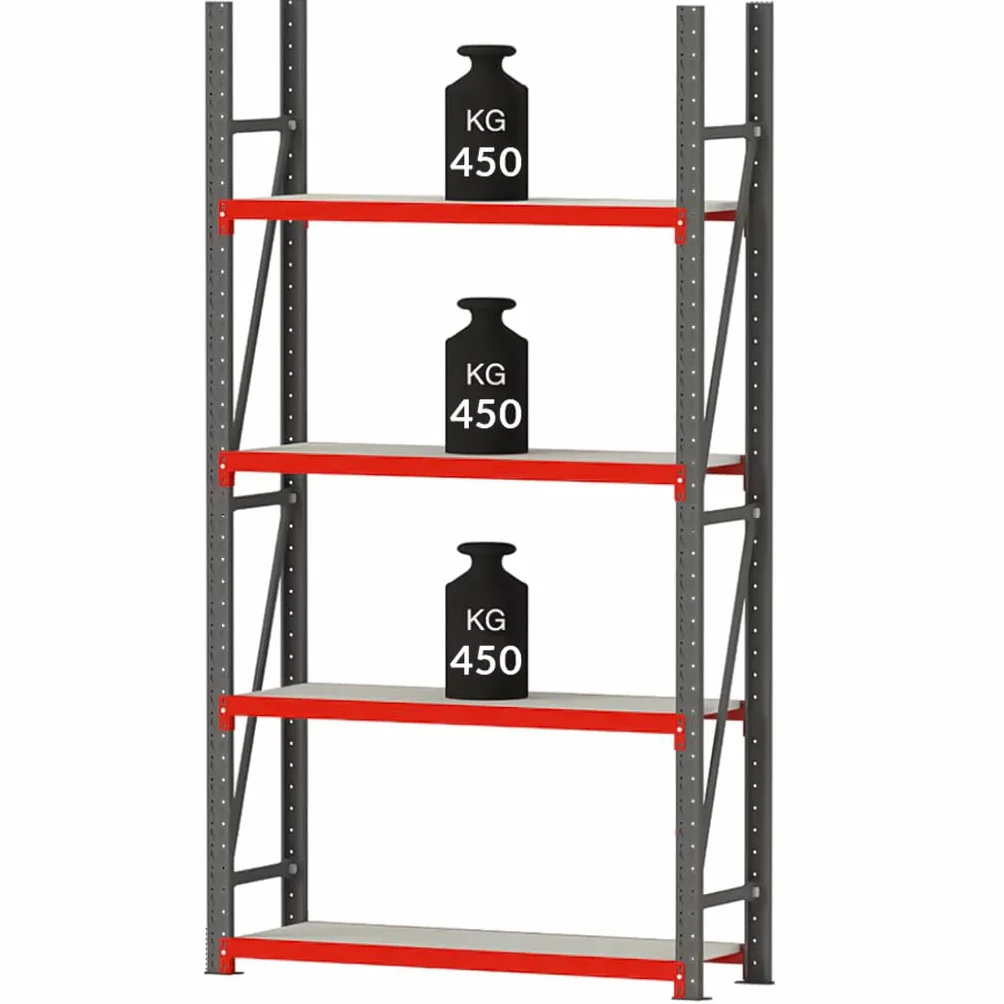 REGAŁ MAGAZYNOWY Metalowy 4-PÓŁKOWY 240x217x50 cm 1400KG Bazowy FORTIS (200×167×40 – 1800 kg)