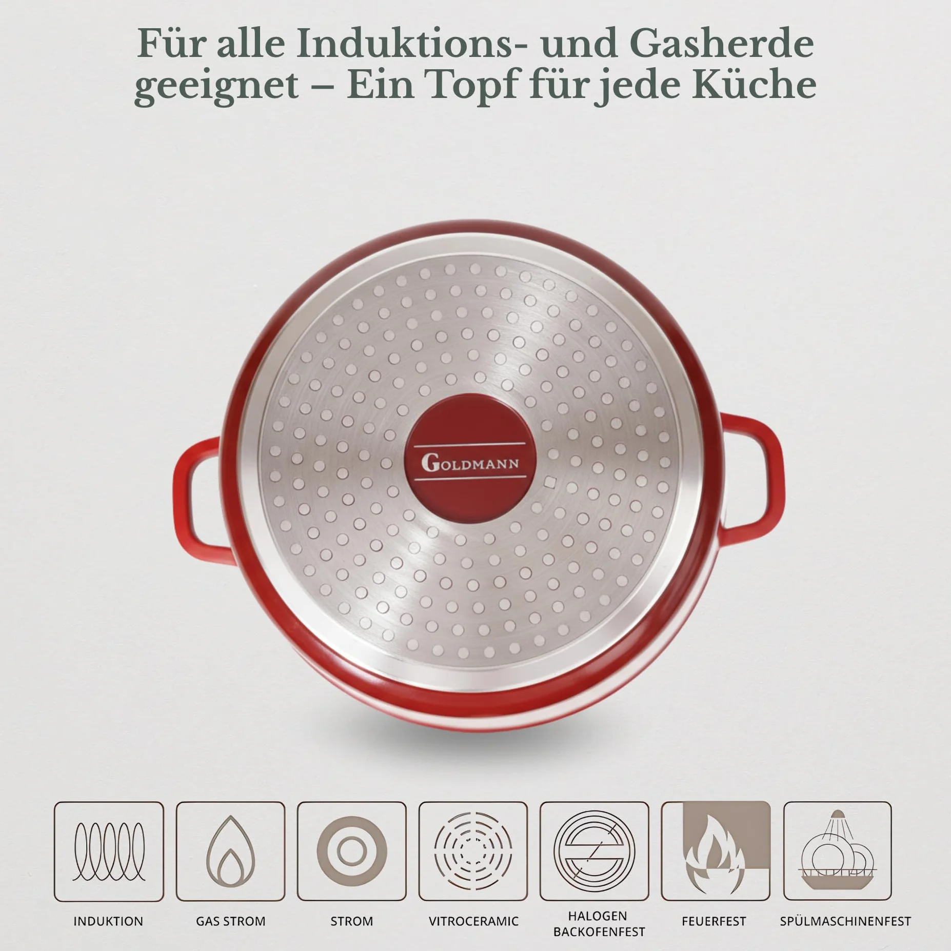 GOLDMANN garnek z odlewanego aluminium 28 cm 10 L, powłoka ceramiczna nieprzywierająca, szklana pokrywka, nadaje się do kuchenek indukcyjnych, można używać w piekarniku, bez PFOA