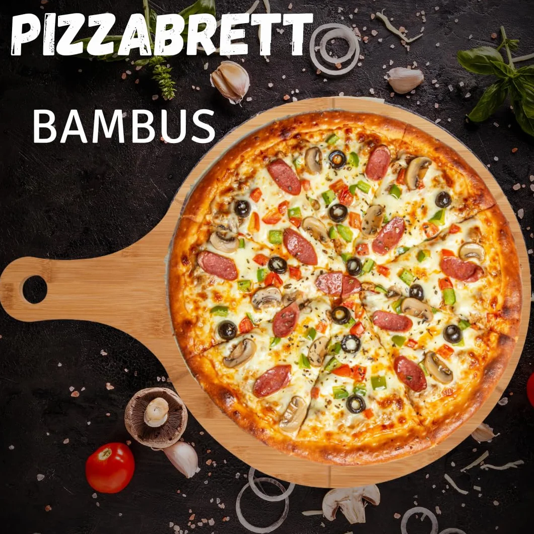 hausleben Drewniane talerze do pizzy 33 cm (zestaw 2-3-4 szt.) duża deska do pizzy z uchwytem, talerz podstawowy, okrągła deska do pizzy, drewniana deska do pizzy, pizza plate, deska do krojenia pizzy