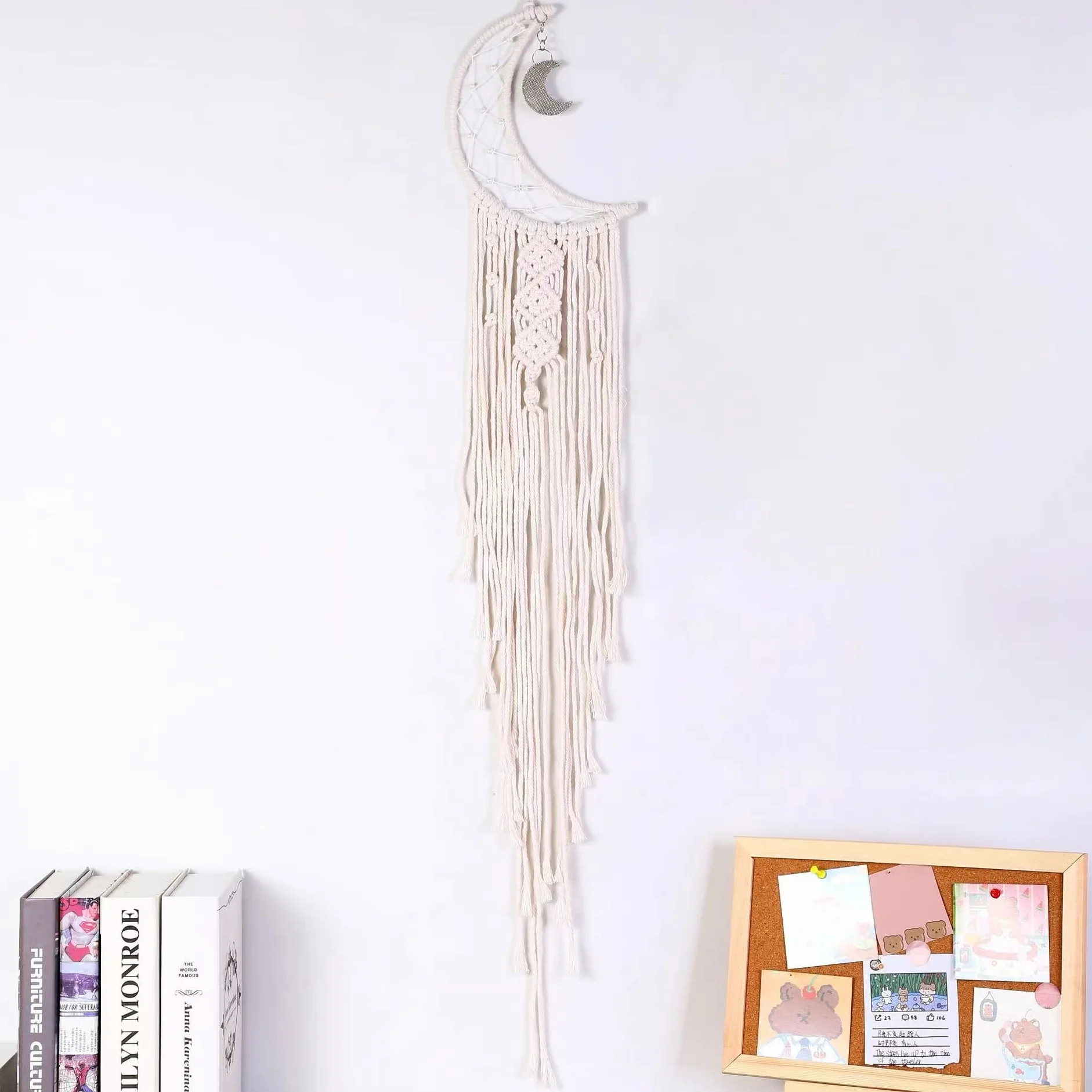 Łapacz snów księżycowych, łapacz snów, ręcznie robiona makrama, makrama, dekoracja ścienna, boho, dekoracja sypialni, prezent dla nastolatek - beżowy