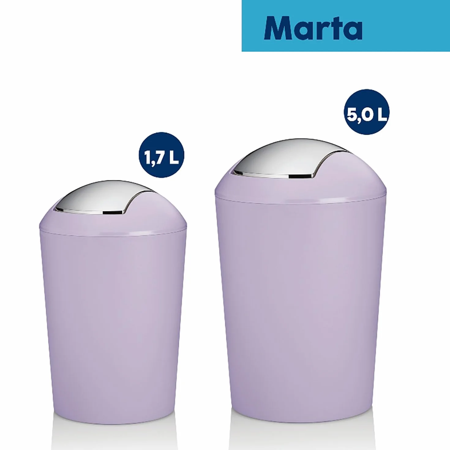 kela Kosz na śmieci z uchylną pokrywą, fioletowy, 5 l, z uchylną pokrywą, tworzywo sztuczne, MARTA, kosz na śmieci do łazienki, pastelowy fioletowy matowy