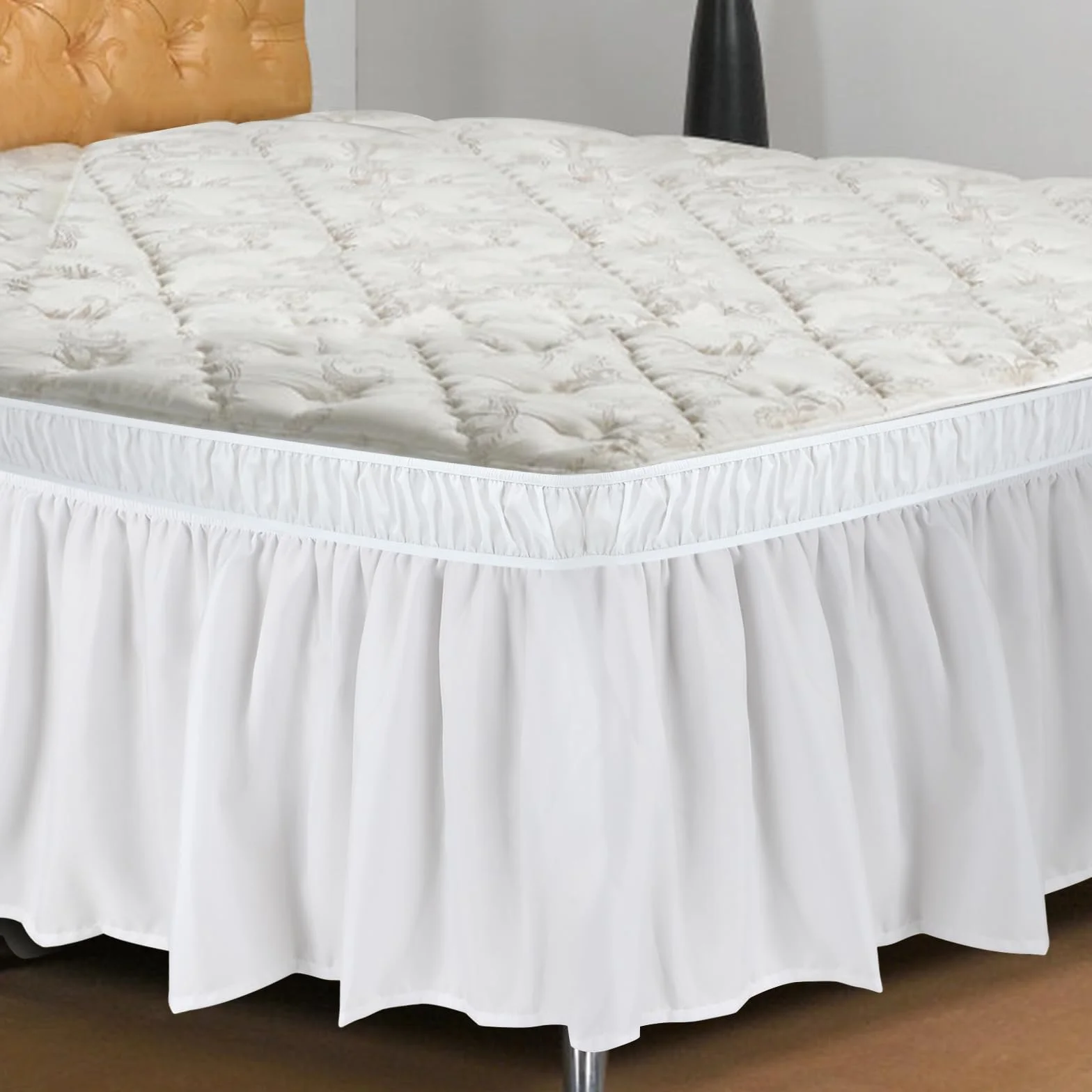Spódnica na łóżko z falbankami, poszewka na materac 150x200 cm, pościel z falbankami z podwójnym gumowym paskiem, gładka spódnica na łóżko, elastyczna owijająca spódniczka na łóżko na wysokość 40 cm
