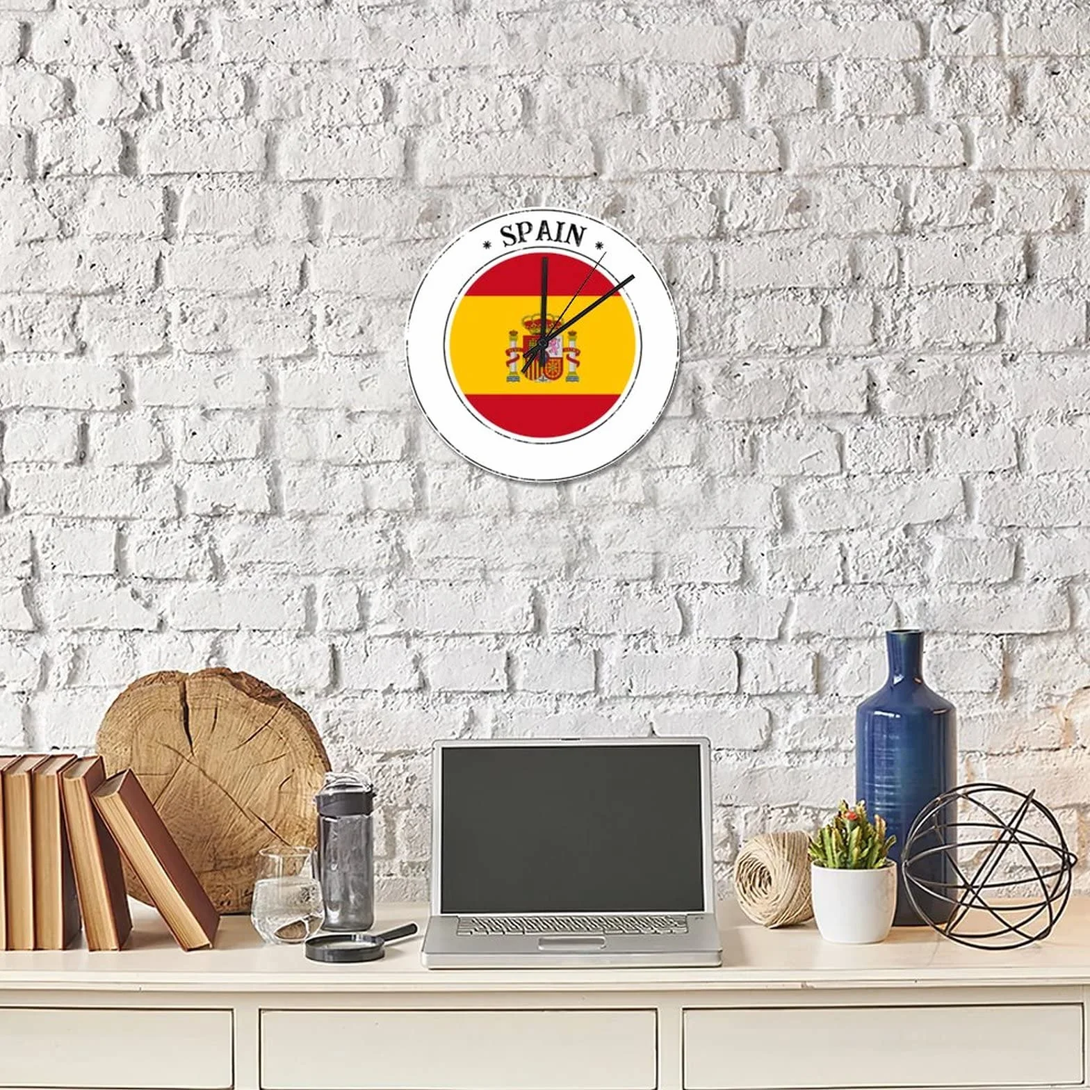 Hiszpania zegar ścienny Hiszpania flaga narodowa zasilana na baterie cichy nietykający zegar 25 x 25 cm do domu kuchni łazienki sypialni salonu dekoracja