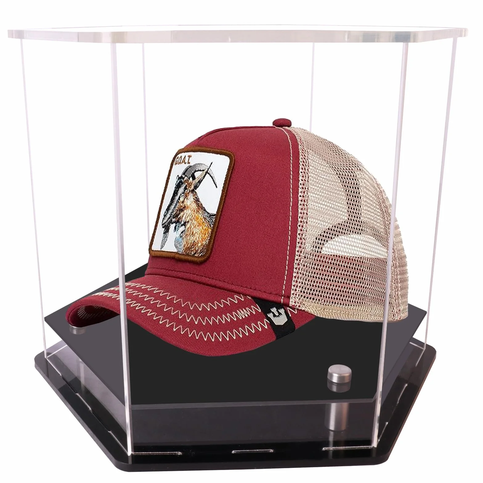 Przezroczysta sześciokątna witryna na kapelusze, akrylowa, do baseballu, czapki piłkarskiej, stojaka, idealna do baseballu, piłki nożnej lub czapek typu snapback, 24 x 22 x 20 cm