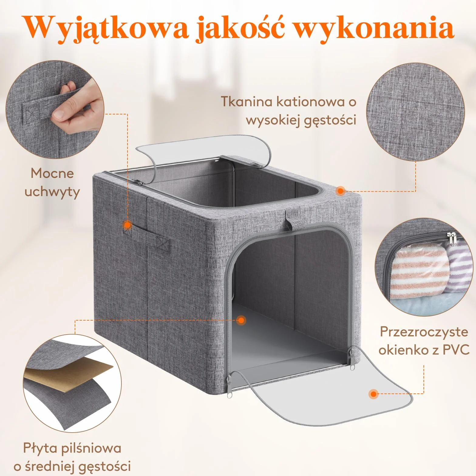 Lifewit 4 pojemników do przechowywania z metalową ramą, składane pojemniki do przechowywania, 40-litrowe torby do przechowywania z przezroczystym okienkiem＆ zamki błyskawiczne, solidne uchwyty
