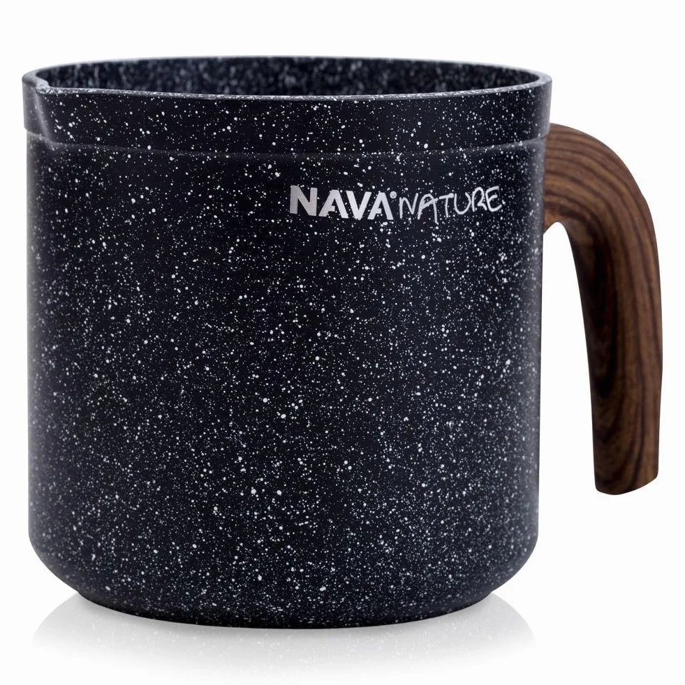 NAVA Milchtopf 1 L | Stielkasserolle mit Granitbeschichtung Nature zum Aufkochen von Milch | Schmelzen von Schokolade