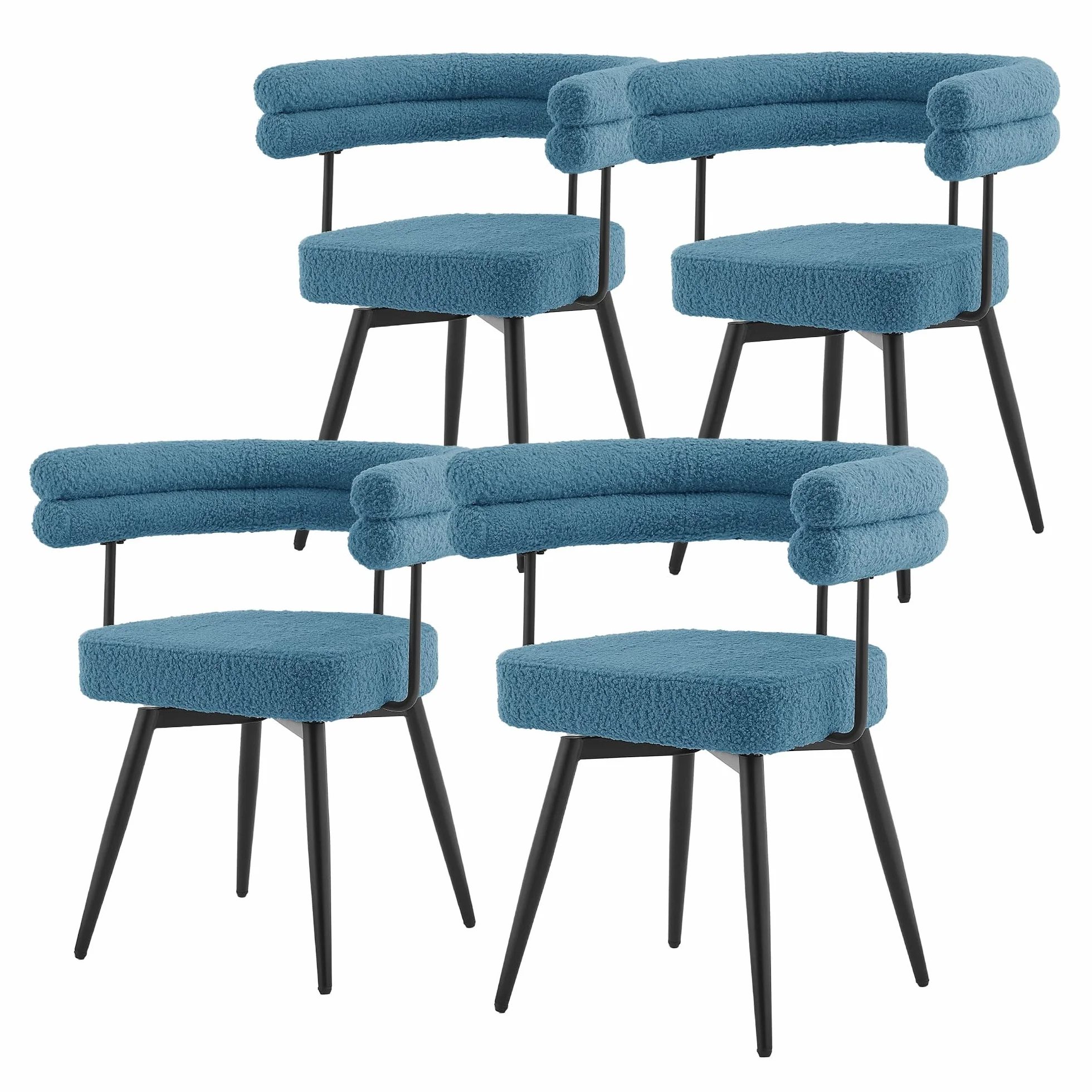 ML-Design Krzesla do salonu i jadalni obrotowe 360 stopni zestaw 4 szt niebieski Teddy tapicerowane z podlokietnikami ergonomiczne metalowe nogi komfortowe siedzisko do stolu kuchni styl nowoczesny