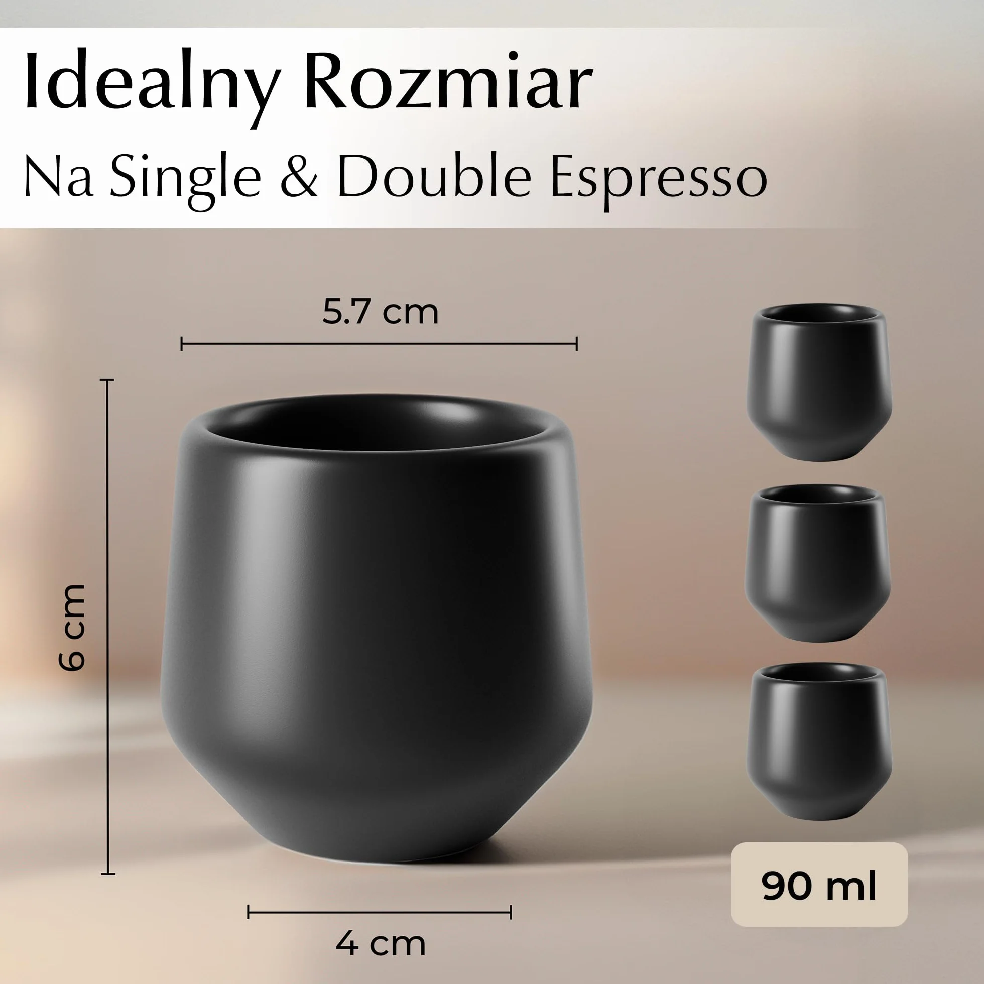MIAMIO Zestaw filiżanek do espresso 4 sztuki 90 ml ceramiczne japońskie czarne