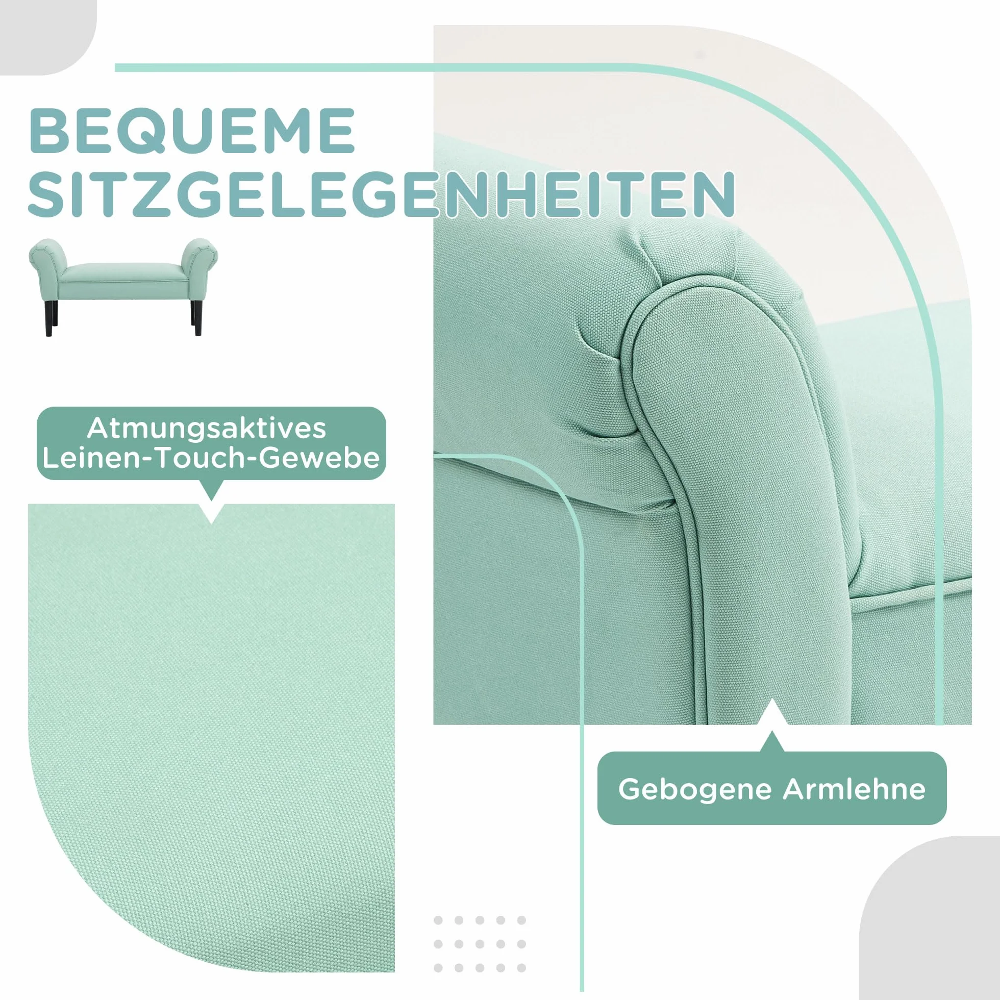 HOMCOM Ławka tapicerowana z materiału żaglowego, podłokietnik, ławka do przedpokoju z drewnianą ramą, ławka na buty do sypialni, salonu, korytarza, 102 x 36 x 51 cm, szaro-biała