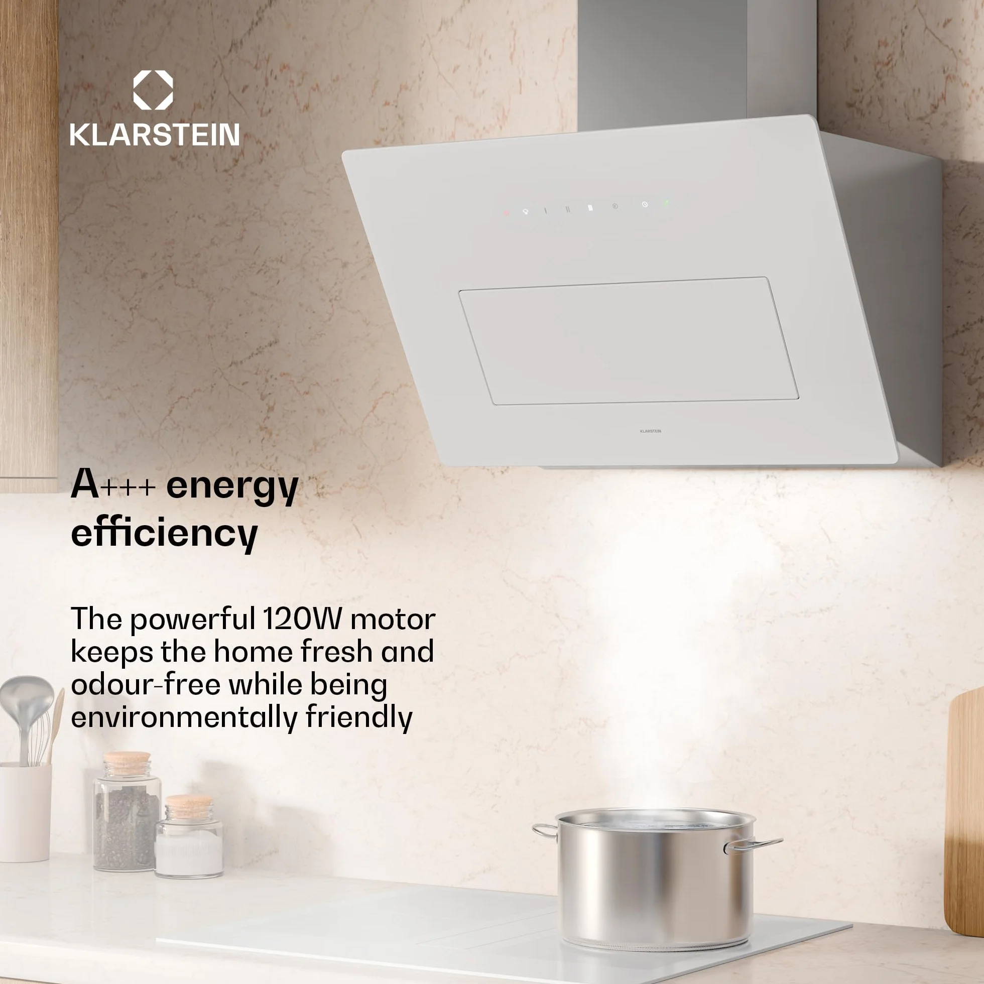 Klarstein SleekAir okap kuchenny – 60 cm okap podszafkowy, 686 m³/h, klasa efektywności energetycznej A++, dotykowy panel sterowania, oświetlenie LED 2700-6500 K