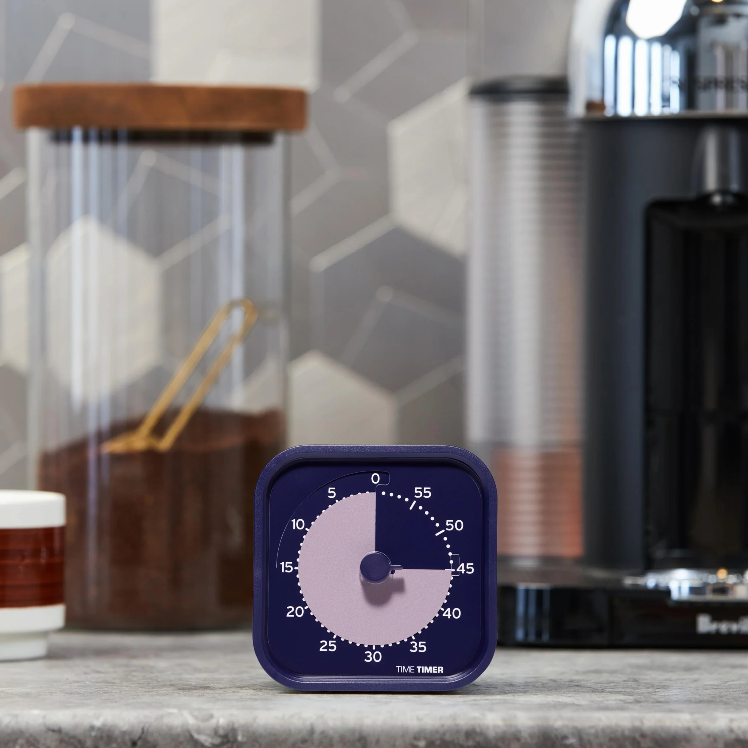 Time Timer MOD Home Seria Metallic - Indywidualny rozmiar 60-minutowy wizualny minutnik odliczający do ADHD, dorosłych, studentów i pomodoro z cichą pracą (metaliczny indygo)