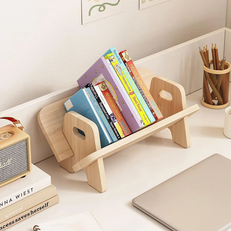 Mały regał na książki, na stół, dla dzieci, drewniany, z uchwytem, na biurko, regał na książki, mini organizer do biura, pokoju dziecięcego, salonu