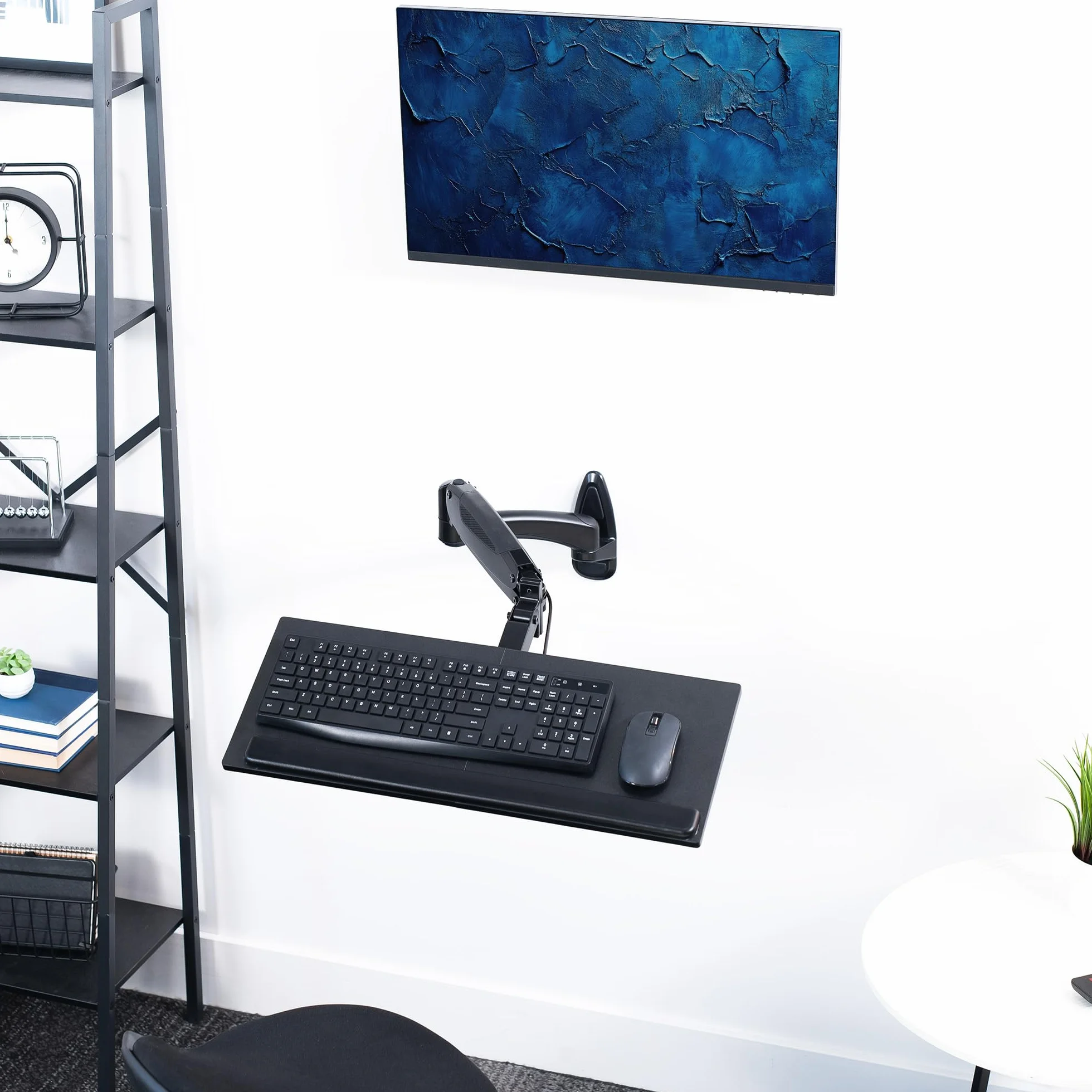 VIVO Sit-Stand 61 cm pneumatyczna sprężynowa klawiatura i taca na mysz uchwyt ścienny, platforma do pisania z regulacją wysokości przeciwwagi, ergonomiczne nachylenie, czarna, MOUNT-KB35B