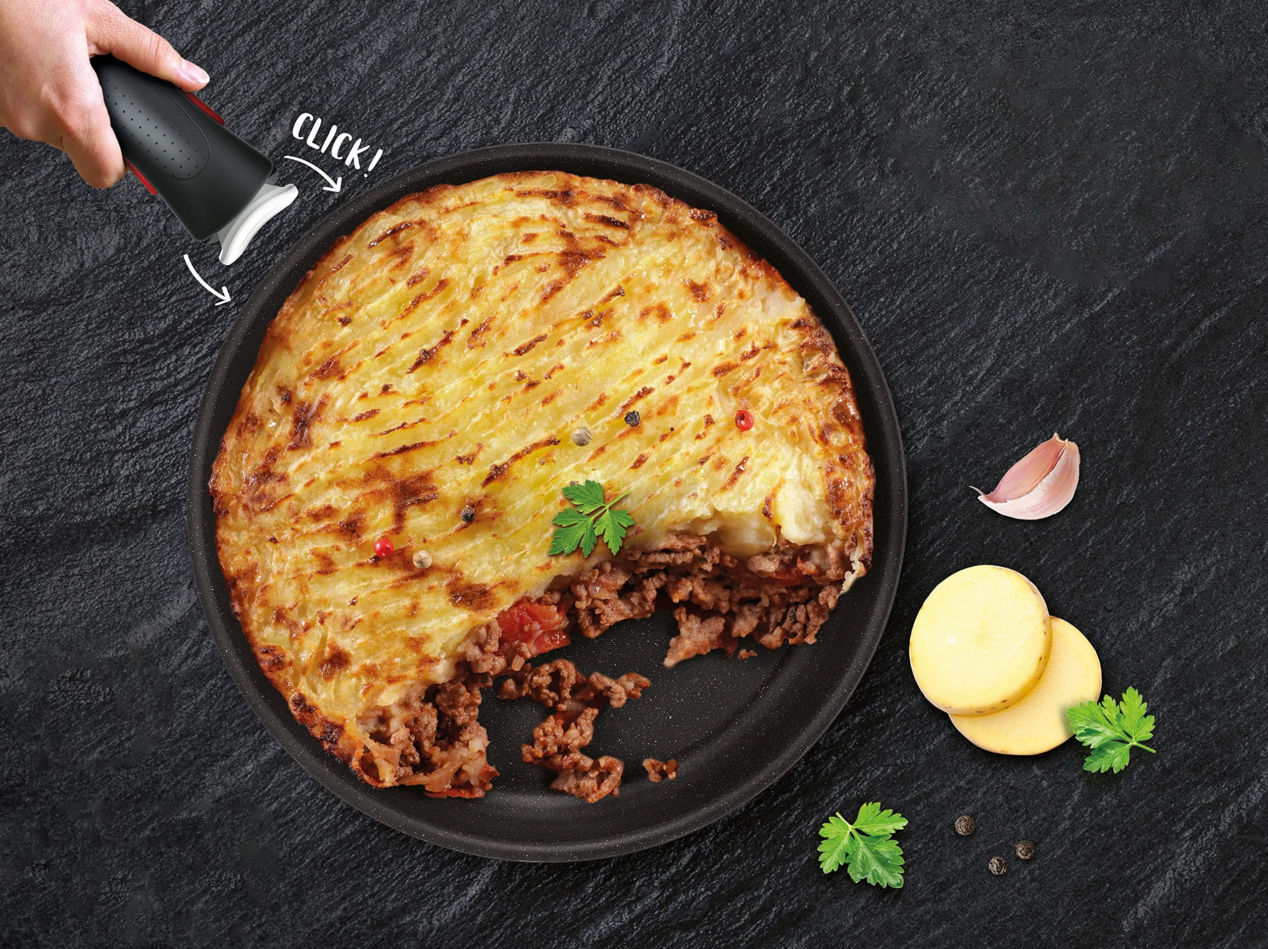 Tefal L39990 Ingenio Black Stone 3-częściowy zestaw patelni, możliwość układania w stos, powłoka nieprzywierająca, nadaje się do kuchenek indukcyjnych, wskaźnik temperatury sygnału termicznego, czarny